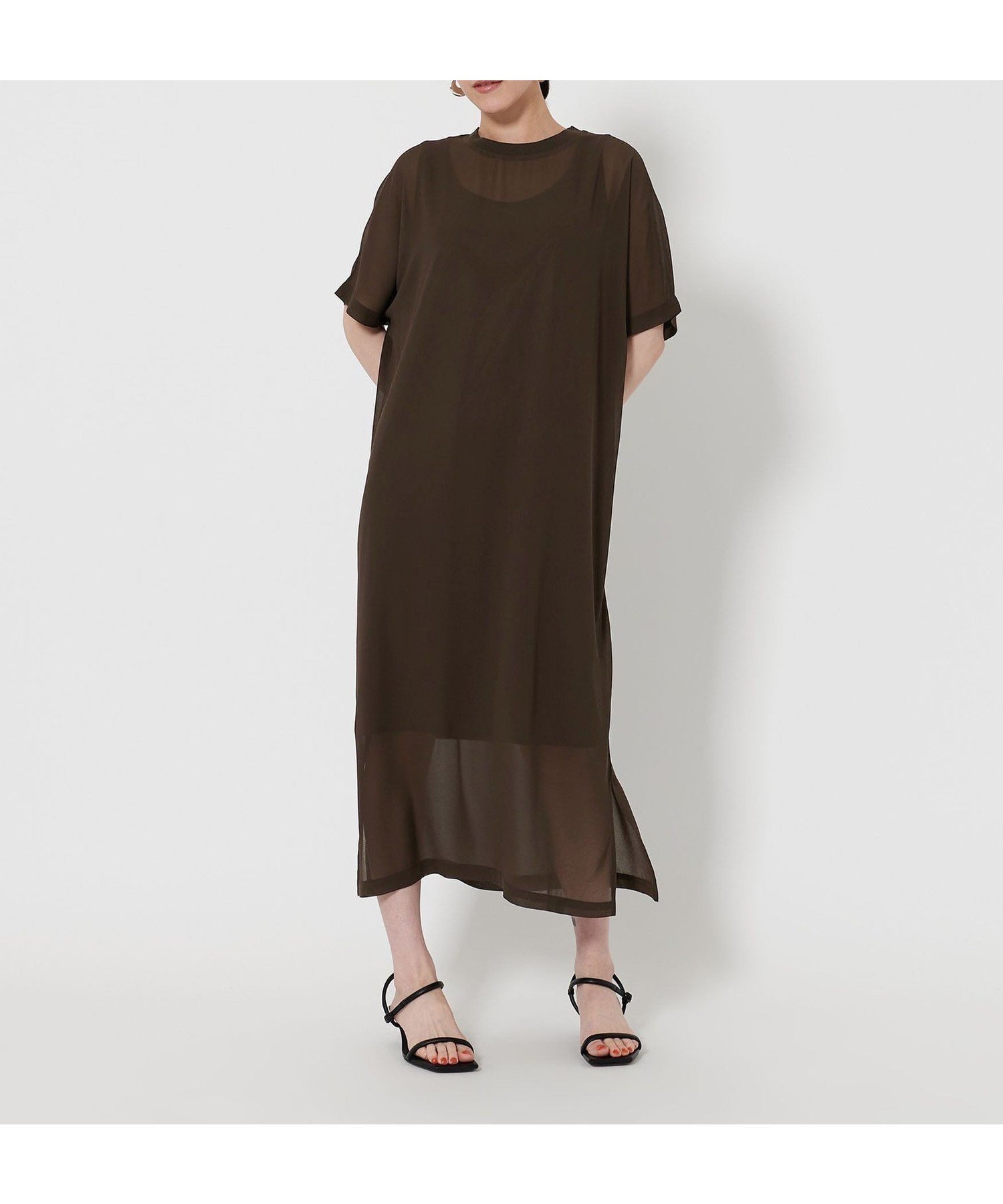 【ビューティ&ユース ユナイテッドアローズ/BEAUTY&YOUTH / UNITED ARROWS】のシフォンレイヤード ドルマンスリーブ ワンピース インテリア・キッズ・メンズ・レディースファッション・服の通販 founy(ファニー) 　ファッション　Fashion　レディースファッション　Ladies' Fashion Online　ワンピース　Dress　おすすめ　Recommend　アンダー　Under　シフォン　Chiffon　スリット　Slit　ドレス　Dress　プリント　Print　ボトム　Bottom　リラックス　Relax　エレガント 上品　Elegant　DK.BROWN|ID: prp329100004533174 ipo3291000000032625857