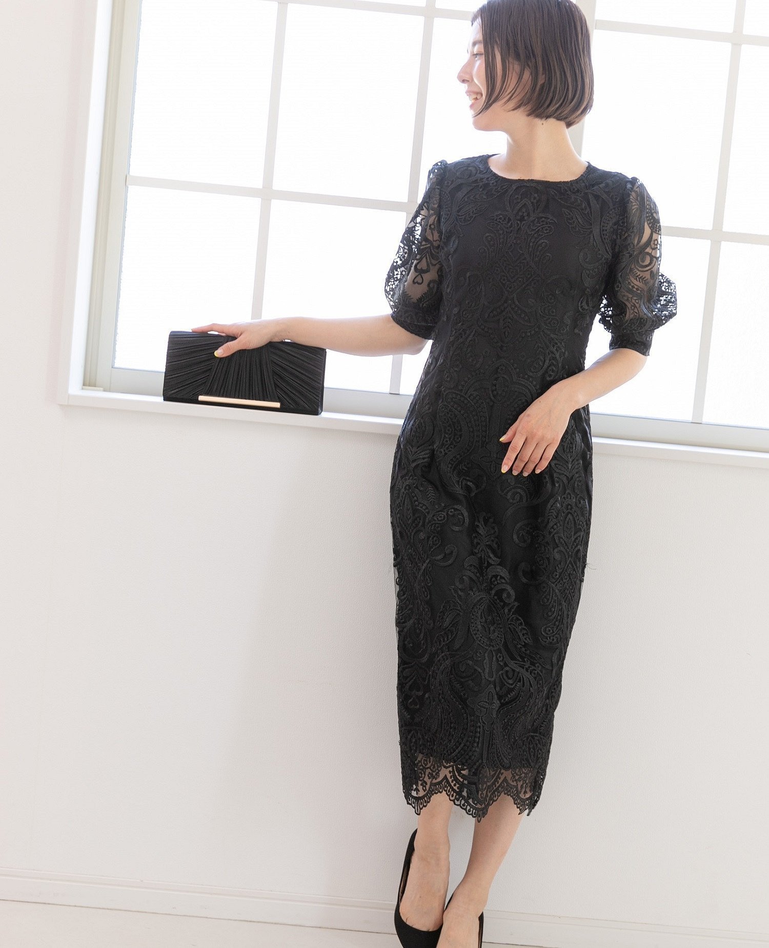 【プレフェリール/PREFERIR】の刺繍レースバックリボン結婚式パーティードレス インテリア・キッズ・メンズ・レディースファッション・服の通販 founy(ファニー) 　ファッション　Fashion　レディースファッション　WOMEN　ワンピース　Dress　ドレス　Party Dresses　アクセサリー　Accessories　スカラップ　Scalloped　ドレス　Dress　ラベンダー　Lavender　ロング　Long　結婚式　Wedding Ceremony　ブラック|ID: prp329100004533209 ipo3291000000032041407