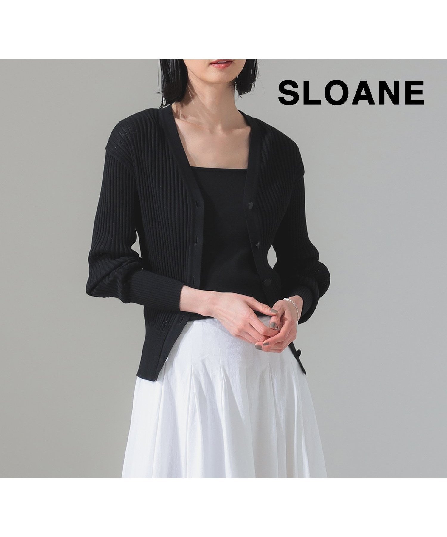 【デミルクス ビームス/Demi-Luxe BEAMS】の【別注】スタイリスト佐藤佳菜子 * SLOANE / リブ カーディガン インテリア・キッズ・メンズ・レディースファッション・服の通販 founy(ファニー) 　ファッション　Fashion　レディースファッション　WOMEN　トップス・カットソー　Tops/Tshirt　カーディガン　Cardigans　カシミヤ　Cashmere　カーディガン　Cardigan　コラボ　Collaboration　コレクション　Collection　コンパクト　Compact　ショルダー　Shoulder　シルク　Silk　シンプル　Simple　スクエア　Square　タンク　Tank　デニム　Denim　トリプル　Triple　ドロップ　Drop　人気　Popularity　フィット　Fit　別注　Special Order　羽織　Haori　レース　Race　BLACK|ID: prp329100004533232 ipo3291000000032041499