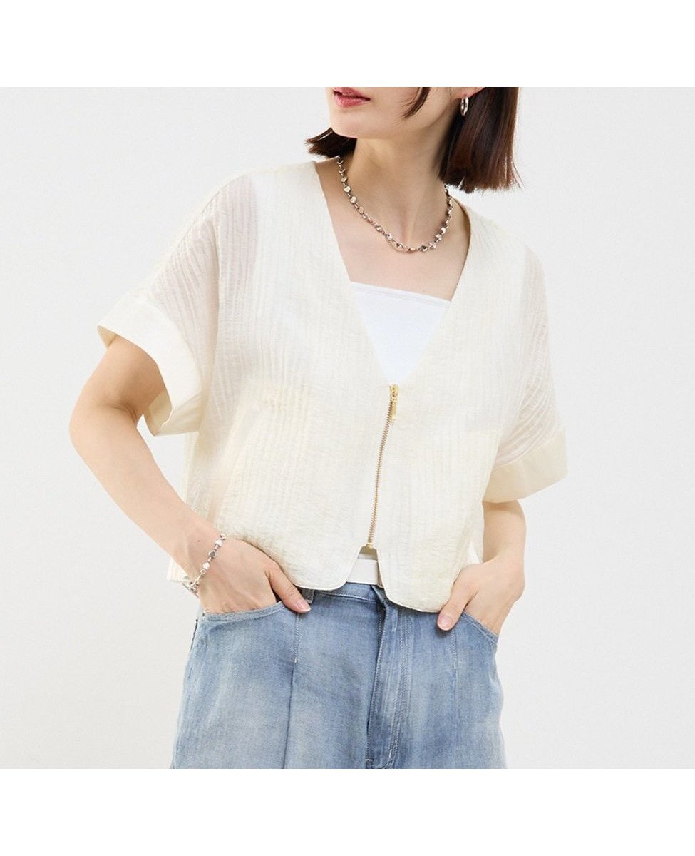 【その他のブランド/Other】の前ジップ縦プリーツショート丈ブルゾン 人気、トレンドファッション・服の通販 founy(ファニー) 　ファッション　Fashion　レディースファッション　WOMEN　アウター　Coat Outerwear　ブルゾン　Blouson/Jackets　サテン　Satin　ショート　Short　ジップ　Zip　ジャケット　Jacket　スリーブ　Sleeve　デニム　Denim　ハーフ　Half　ブルゾン　Blouson　プリーツ　Pleats　ポケット　Pocket　夏　Summer　 other-1|ID: prp329100004533256 ipo3291000000032041580