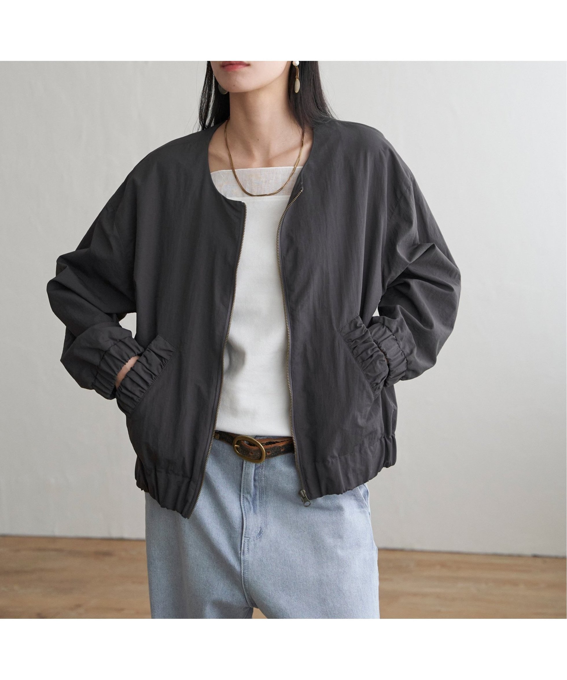 【エルビーシー/LBC】のナイロンシャーリングブルゾン インテリア・キッズ・メンズ・レディースファッション・服の通販 founy(ファニー) 　ファッション　Fashion　レディースファッション　WOMEN　アウター　Coat Outerwear　ブルゾン　Blouson/Jackets　シャーリング　Shirring　シンプル　Simple　スポーティ　Sporty　トレンド　Trend　ブルゾン　Blouson　ポケット　Pocket　チャコール|ID: prp329100004533262 ipo3291000000032041607