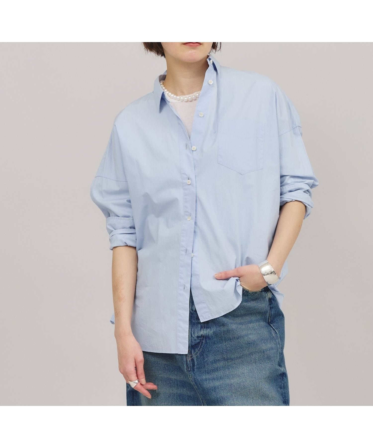 【カレンソロジー/Curensology】のRC ビッグシャツ インテリア・キッズ・メンズ・レディースファッション・服の通販 founy(ファニー) 　ファッション　Fashion　レディースファッション　WOMEN　トップス・カットソー　Tops/Tshirt　シャツ/ブラウス　Shirts/Blouses　エレガント 上品　Elegant　キャラクター　Character　シンプル　Simple　デニム　Denim　定番　Standard　ビッグ　Big　ミリタリー　Military　ワーク　Work　日本製　Made In Japan　サックス85|ID: prp329100004533314 ipo3291000000032041809