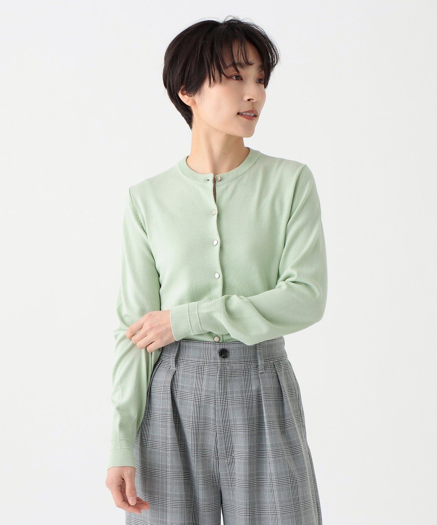 【アフタヌーンティー リビング/Afternoon Tea LIVING】の100回洗えるベーシックカーディガン インテリア・キッズ・メンズ・レディースファッション・服の通販 founy(ファニー) 　ファッション　Fashion　レディースファッション　WOMEN　トップス・カットソー　Tops/Tshirt　カーディガン　Cardigans　アンサンブル　Ensemble　カーディガン　Cardigan　シンプル　Simple　チェック　Check　ベーシック　Basic　メタル　Metal　エレガント 上品　Elegant　洗える　Washable　ライトグリーン|ID: prp329100004533327 ipo3291000000032041860