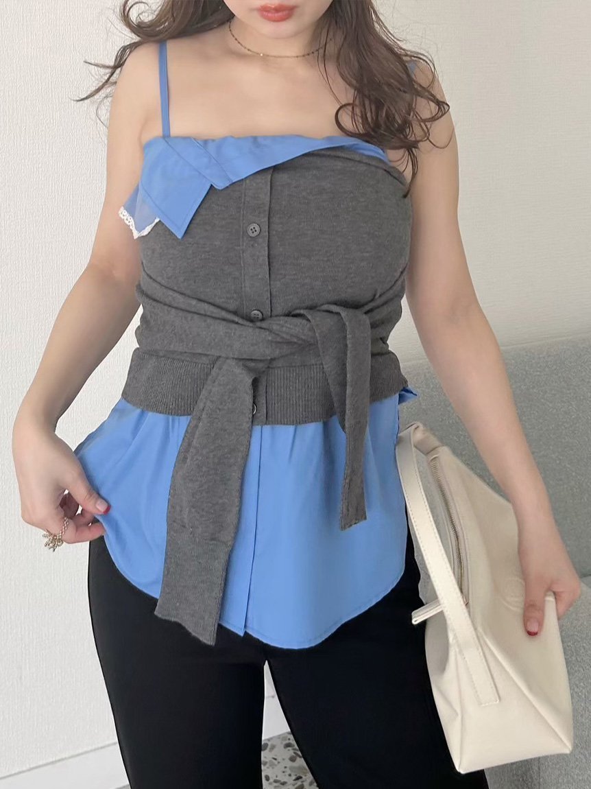 【リリーブラウン/Lily Brown】のレイヤードカップイントップス インテリア・キッズ・メンズ・レディースファッション・服の通販 founy(ファニー) 　ファッション　Fashion　レディースファッション　Fashion for Women　トップス・カットソー　Cut & Sew Tops　おすすめ　Recommended / Our Picks　エレガント 上品　Elegant　カーディガン　Cardigan, Knitwear　キャミソール　Camisole, Spaghetti Strap Top　シルク　Silk, 100% Silk　シンプル　Simple, Minimal　デニム　Denim, Jeans Material　トレンド　Trend, Trending Now　フェミニン　Feminine, Girly　マニッシュ　Mannish, Boyish　レース　Lace, Lace Fabric　GRY[006]|ID: prp329100004533397 ipo3291000000033353849