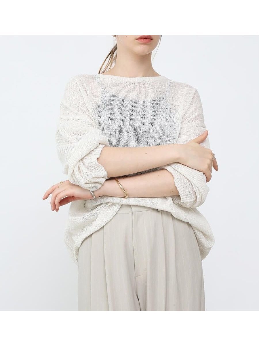【ラシュッド/LASUD】の和紙ニットプルオーバー インテリア・キッズ・メンズ・レディースファッション・服の通販 founy(ファニー) 　ファッション　Fashion　レディースファッション　WOMEN　トップス・カットソー　Tops/Tshirt　ニット　Knit Tops　プルオーバー　Pullover　吸水　Water Absorption　シンプル　Simple　ベーシック　Basic　ルーズ　Loose　エレガント 上品　Elegant　オフホワイト|ID: prp329100004533414 ipo3291000000032042231