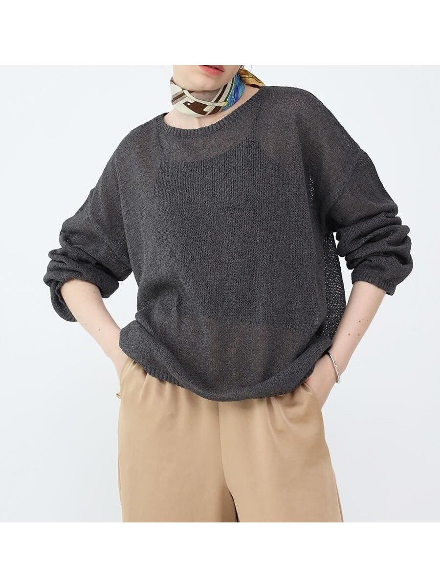 【ラシュッド/LASUD】の和紙ニットプルオーバー インテリア・キッズ・メンズ・レディースファッション・服の通販 founy(ファニー) 　ファッション　Fashion　レディースファッション　WOMEN　トップス・カットソー　Tops/Tshirt　ニット　Knit Tops　プルオーバー　Pullover　吸水　Water Absorption　シンプル　Simple　ベーシック　Basic　ルーズ　Loose　エレガント 上品　Elegant　チャコールグレー|ID: prp329100004533414 ipo3291000000032042233