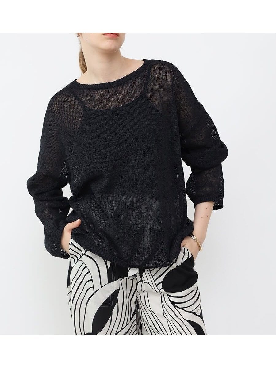 【ラシュッド/LASUD】の和紙ニットプルオーバー インテリア・キッズ・メンズ・レディースファッション・服の通販 founy(ファニー) 　ファッション　Fashion　レディースファッション　WOMEN　トップス・カットソー　Tops/Tshirt　ニット　Knit Tops　プルオーバー　Pullover　吸水　Water Absorption　シンプル　Simple　ベーシック　Basic　ルーズ　Loose　エレガント 上品　Elegant　ブラック|ID: prp329100004533414 ipo3291000000032042235