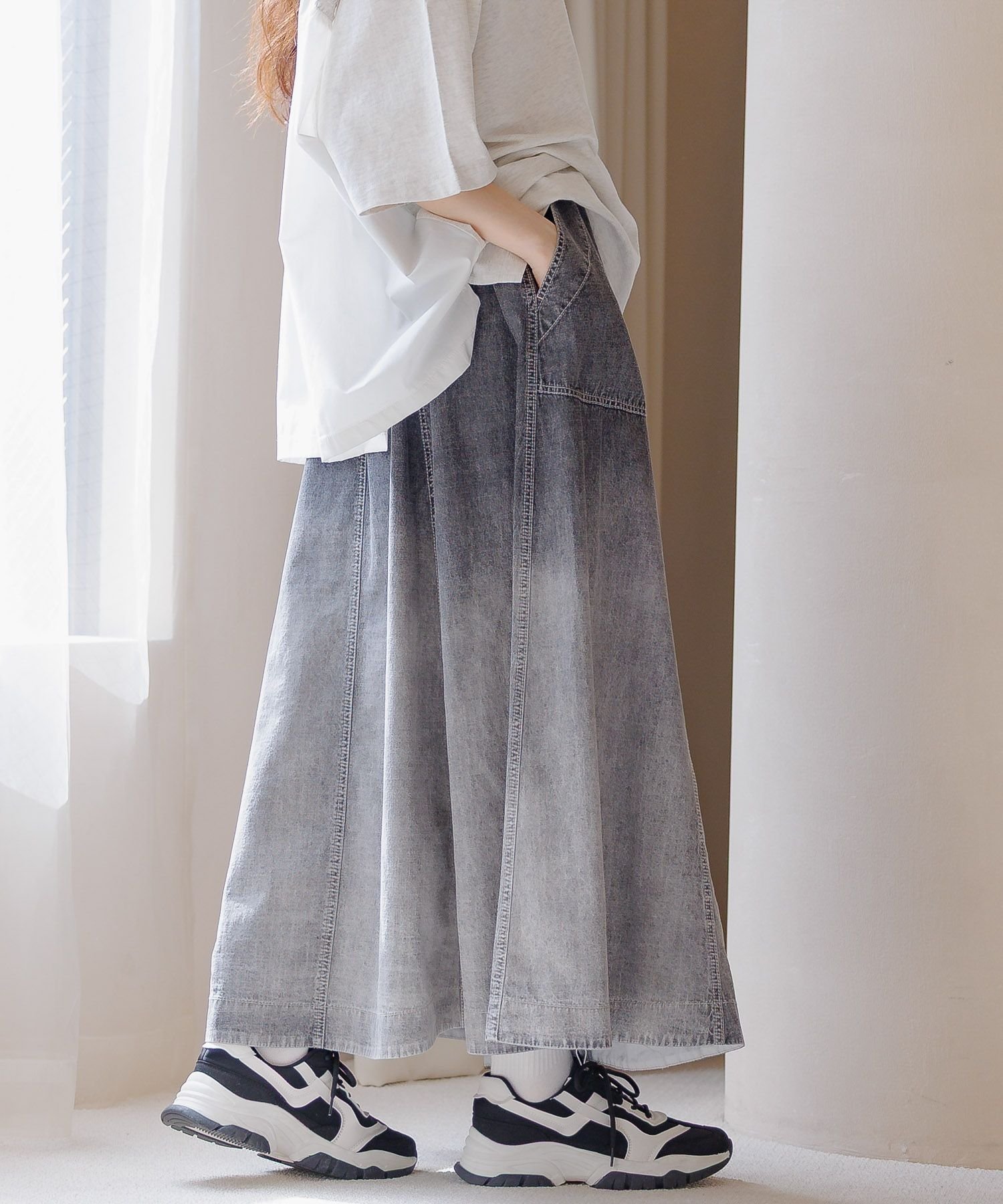 【ニコアンド/niko and】のアソートベルトフレアスカート インテリア・キッズ・メンズ・レディースファッション・服の通販 founy(ファニー) 　ファッション　Fashion　レディースファッション　WOMEN　スカート　Skirt　Aライン/フレアスカート　Flared A-Line Skirts　ベルト　Belts　おすすめ　Recommend　スニーカー　Sneakers　スポーティ　Sporty　デニム　Denim　フレア　Flare　ロング　Long　定番　Standard　グレーグラデーション12|ID: prp329100004533471 ipo3291000000032042463