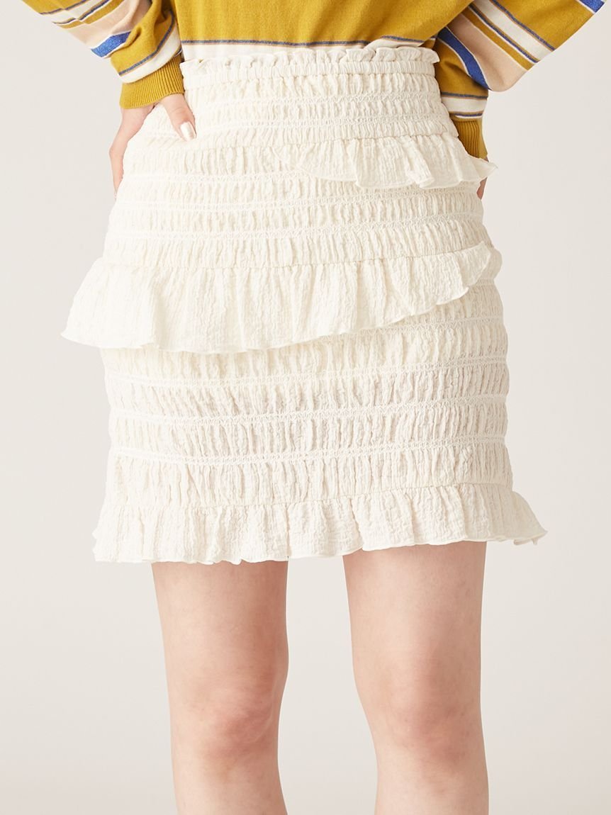 【リリーブラウン/Lily Brown】のシャーリングフリルミニスカート 人気、トレンドファッション・服の通販 founy(ファニー) 　ファッション　Fashion　レディースファッション　WOMEN　スカート　Skirt　ミニスカート　Mini Skirts　アシンメトリー　Asymmetry　カットソー　Cut And Sew　シャーリング　Shirring　ストレッチ　Stretch　バランス　Balance　フリル　Frills　ポロシャツ　Polo Shirt　ミニスカート　Mini Skirt　台形　Trapezoid　無地　Plain Color　 other-1|ID: prp329100004533494 ipo3291000000032042546