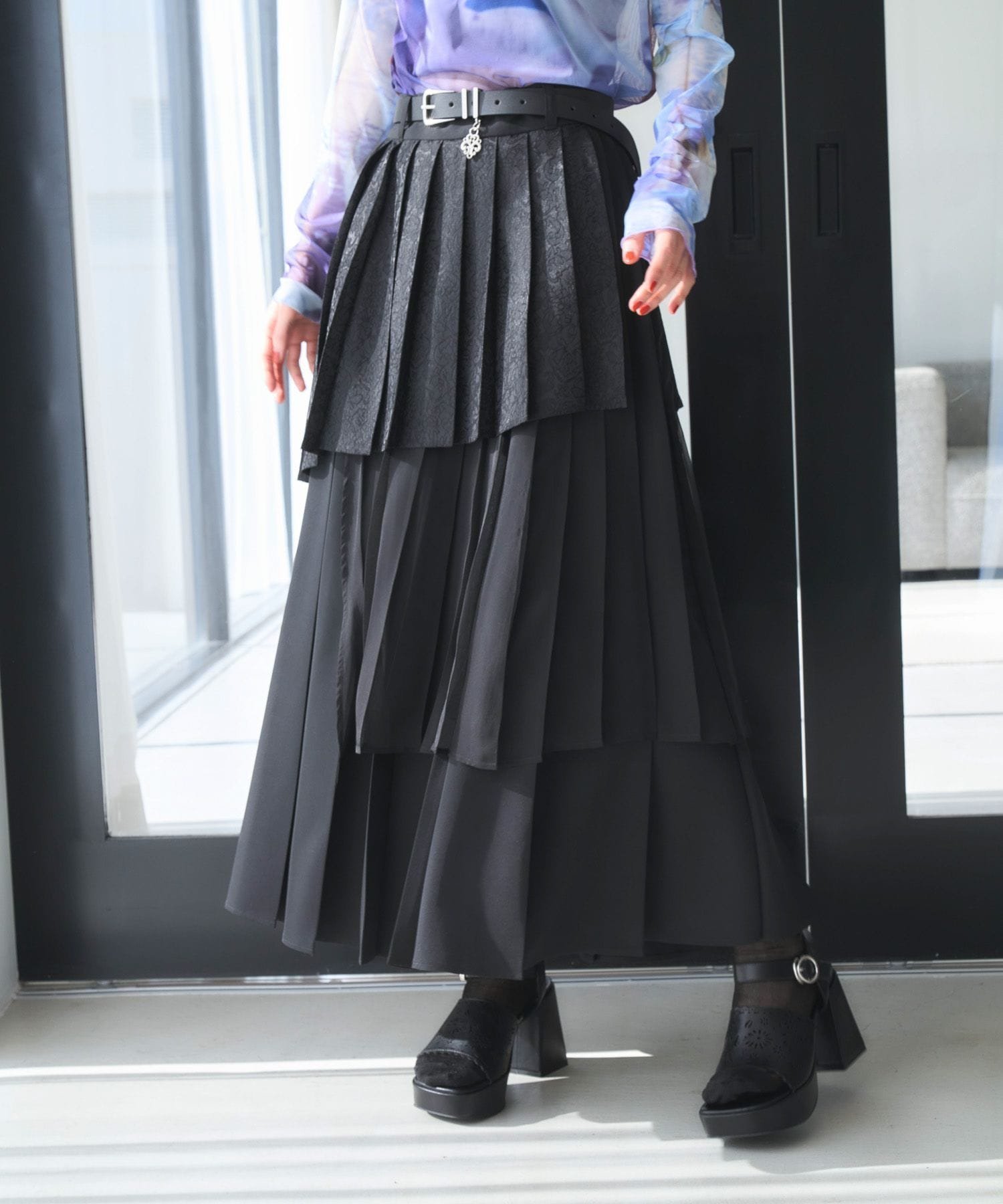 【ハレ/HARE】のアシメミックスプリーツスカート インテリア・キッズ・メンズ・レディースファッション・服の通販 founy(ファニー) 　ファッション　Fashion　レディースファッション　WOMEN　スカート　Skirt　プリーツスカート　Pleated Skirts　おすすめ　Recommend　アシンメトリー　Asymmetry　シアー　Sheer　ジャケット　Jacket　ダウン　Down　デニム　Denim　フレア　Flare　ブルゾン　Blouson　プリーツ　Pleats　エレガント 上品　Elegant　ブラック09|ID: prp329100004533497 ipo3291000000032042561