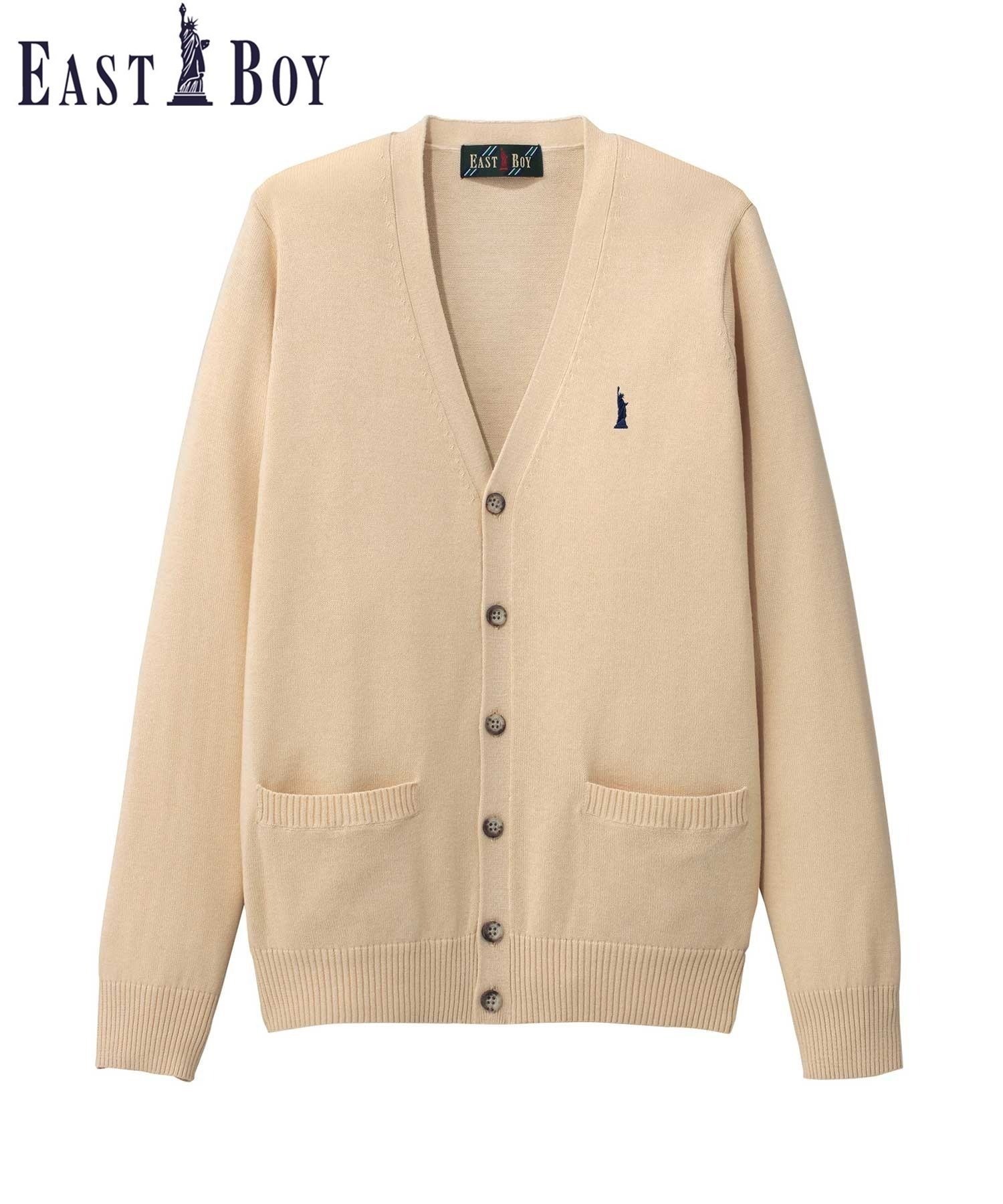 【イーストボーイ/EASTBOY】のカーディガン 綿 12G ニット 制服 高校生 スクール インテリア・キッズ・メンズ・レディースファッション・服の通販 founy(ファニー) 　ファッション　Fashion　レディースファッション　WOMEN　トップス・カットソー　Tops/Tshirt　ニット　Knit Tops　カーディガン　Cardigans　カーディガン　Cardigan　ジャケット　Jacket　ポケット　Pocket　おすすめ　Recommend　ベージュ×ネイビー|ID: prp329100004533500 ipo3291000000032042573