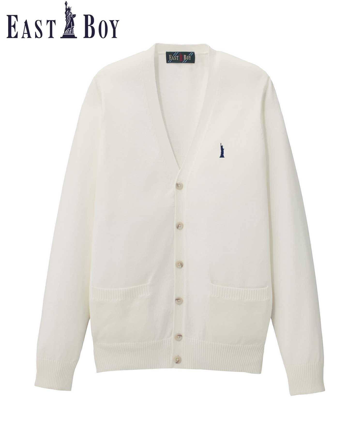 【イーストボーイ/EASTBOY】のカーディガン 綿 12G ニット 制服 高校生 スクール インテリア・キッズ・メンズ・レディースファッション・服の通販 founy(ファニー) 　ファッション　Fashion　レディースファッション　WOMEN　トップス・カットソー　Tops/Tshirt　ニット　Knit Tops　カーディガン　Cardigans　カーディガン　Cardigan　ジャケット　Jacket　ポケット　Pocket　おすすめ　Recommend　オフホワイト×ネイビー|ID: prp329100004533500 ipo3291000000032042574