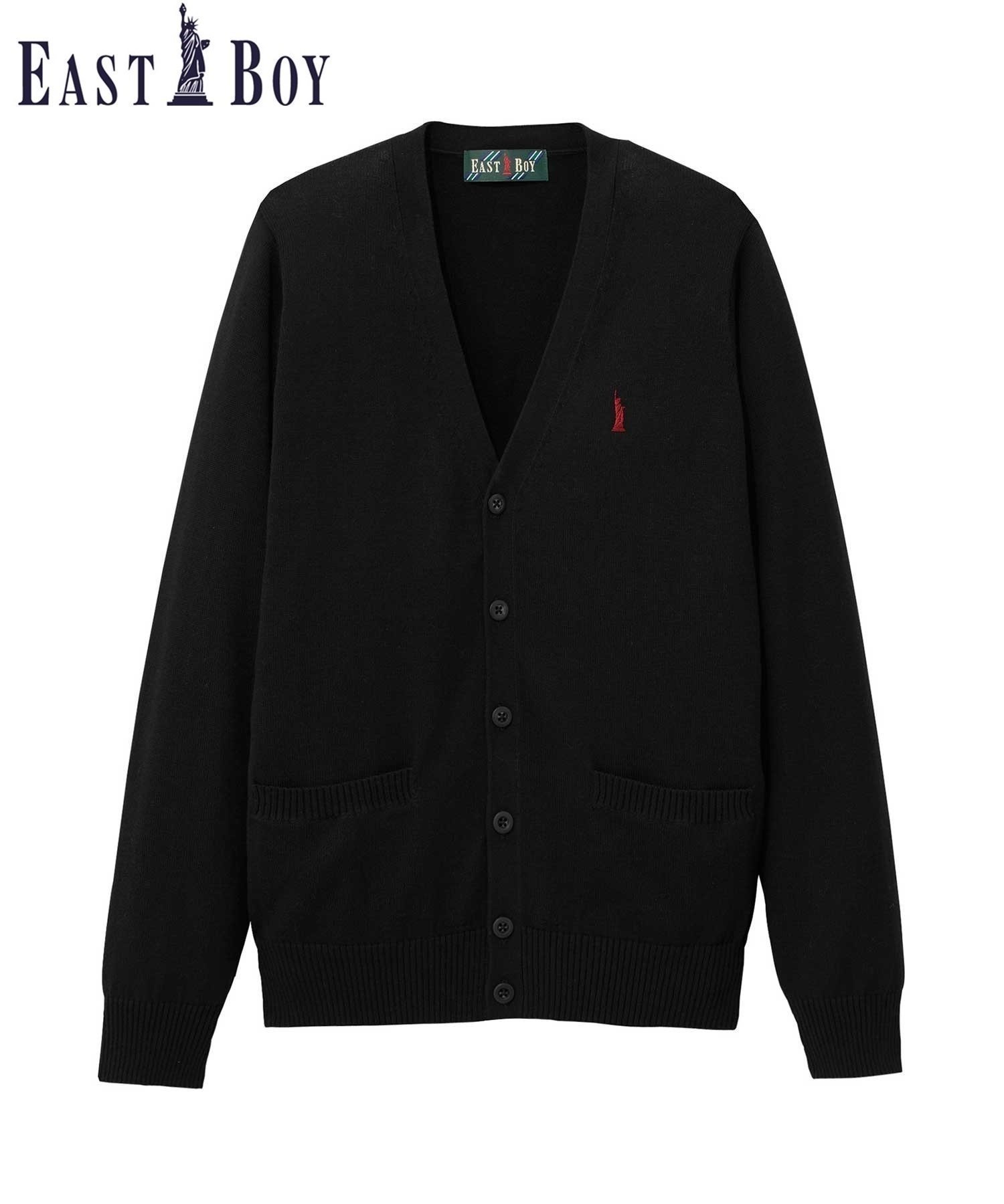 【イーストボーイ/EASTBOY】のカーディガン 綿 12G ニット 制服 高校生 スクール インテリア・キッズ・メンズ・レディースファッション・服の通販 founy(ファニー) 　ファッション　Fashion　レディースファッション　WOMEN　トップス・カットソー　Tops/Tshirt　ニット　Knit Tops　カーディガン　Cardigans　カーディガン　Cardigan　ジャケット　Jacket　ポケット　Pocket　おすすめ　Recommend　ブラック×レッド|ID: prp329100004533500 ipo3291000000032042580