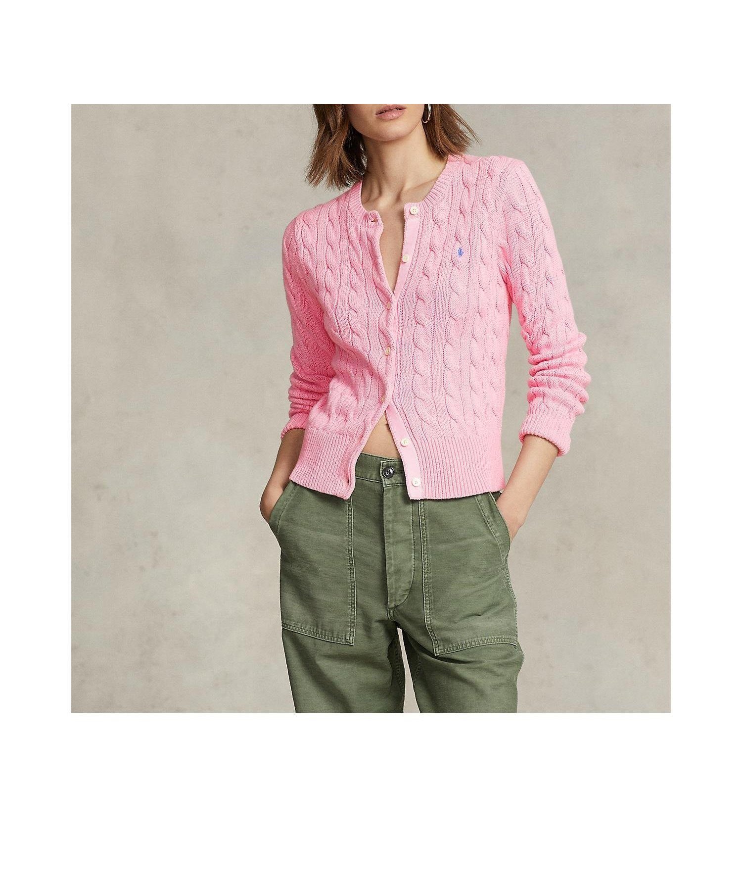 【ラルフローレン/RALPH LAUREN】のケーブルニット コットン クルーネック カーディガン インテリア・キッズ・メンズ・レディースファッション・服の通販 founy(ファニー) 　ファッション　Fashion　レディースファッション　WOMEN　トップス・カットソー　Tops/Tshirt　ニット　Knit Tops　カーディガン　Cardigans　カフス　Cuffs　カーディガン　Cardigan　スリム　Slim　フィット　Fit　リブニット　Rib Knit　長袖　Long Sleeve　650ピンク|ID: prp329100004533629 ipo3291000000032043084