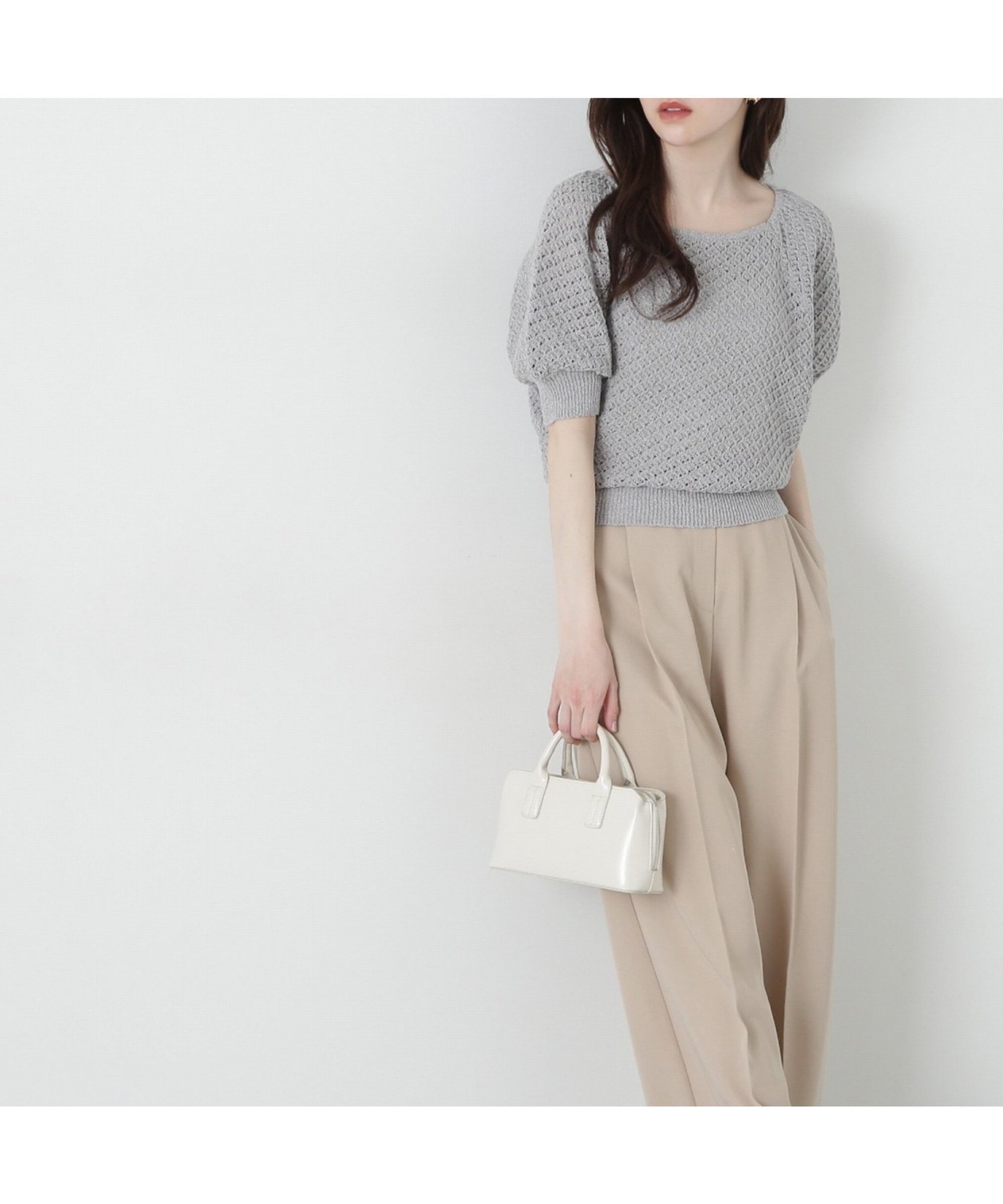 【プロポーション ボディドレッシング/PROPORTION BODY DRESSING】のラメ入り透かし編みニット インテリア・キッズ・メンズ・レディースファッション・服の通販 founy(ファニー) 　ファッション　Fashion　レディースファッション　WOMEN　トップス・カットソー　Tops/Tshirt　ニット　Knit Tops　デコルテ　Decolletage　透かし　Watermark　グレー|ID: prp329100004533866 ipo3291000000032044044