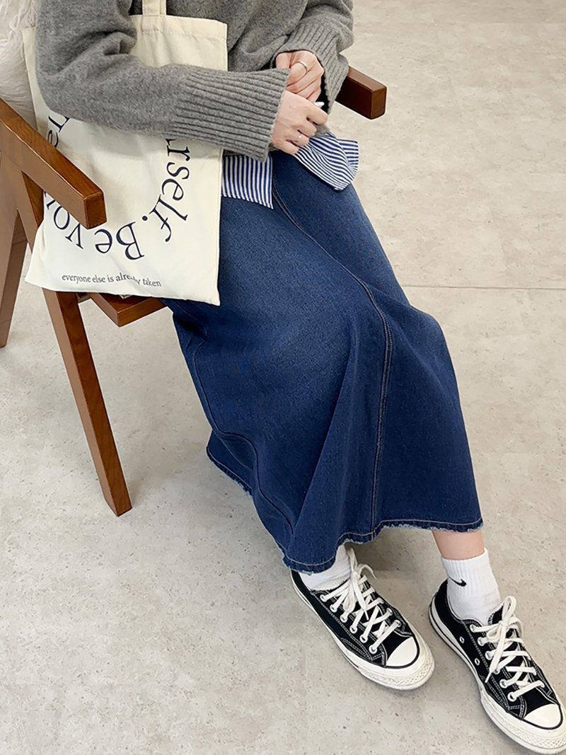 【ドゥーベル/Doux Belle】のボトムス スカート ロング インテリア・キッズ・メンズ・レディースファッション・服の通販 founy(ファニー) 　ファッション　Fashion　レディースファッション　WOMEN　スカート　Skirt　アウトドア　Outdoor　アクセサリー　Accessories　シューズ　Shoes　シンプル　Simple　デニム　Denim　フィット　Fit　ロング　Long　無地　Plain Color　ネイビー|ID: prp329100004533871 ipo3291000000032044062
