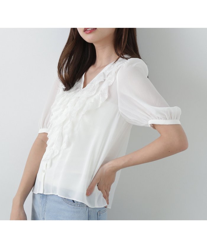【プロポーション ボディドレッシング/PROPORTION BODY DRESSING】のフリル楊柳ブラウス インテリア・キッズ・メンズ・レディースファッション・服の通販 founy(ファニー) https://founy.com/ ファッション Fashion レディースファッション Fashion for Women トップス・カットソー Cut & Sew Tops シャツ・ブラウス・オフィスカジュアル Elegant Blouses & Button-Ups おすすめ Recommended / Our Picks フェミニン Feminine, Girly フリル Frill, Ruffle レース Lace, Lace Fabric |ID: prp329100004533911 ipo3291000000032727057