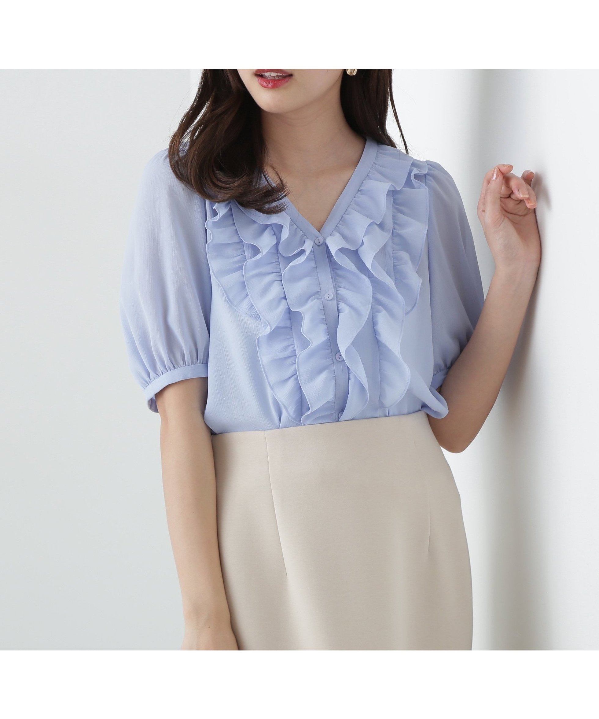 【プロポーション ボディドレッシング/PROPORTION BODY DRESSING】のフリル楊柳ブラウス インテリア・キッズ・メンズ・レディースファッション・服の通販 founy(ファニー) 　ファッション　Fashion　レディースファッション　Fashion for Women　トップス・カットソー　Cut & Sew Tops　シャツ・ブラウス・オフィスカジュアル　Elegant Blouses & Button-Ups　おすすめ　Recommended / Our Picks　フェミニン　Feminine, Girly　フリル　Frill, Ruffle　レース　Lace, Lace Fabric　ブルー|ID: prp329100004533911 ipo3291000000032727064