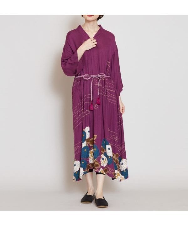 【その他のブランド/Other】の冬牡丹 着物風ワンピース インテリア・キッズ・メンズ・レディースファッション・服の通販 founy(ファニー) 　ファッション　Fashion　レディースファッション　WOMEN　ワンピース　Dress　タッセル　Tassel　ポケット　Pocket　モダン　Modern　エレガント 上品　Elegant　冬　Winter　パープル|ID: prp329100004533939 ipo3291000000032095487