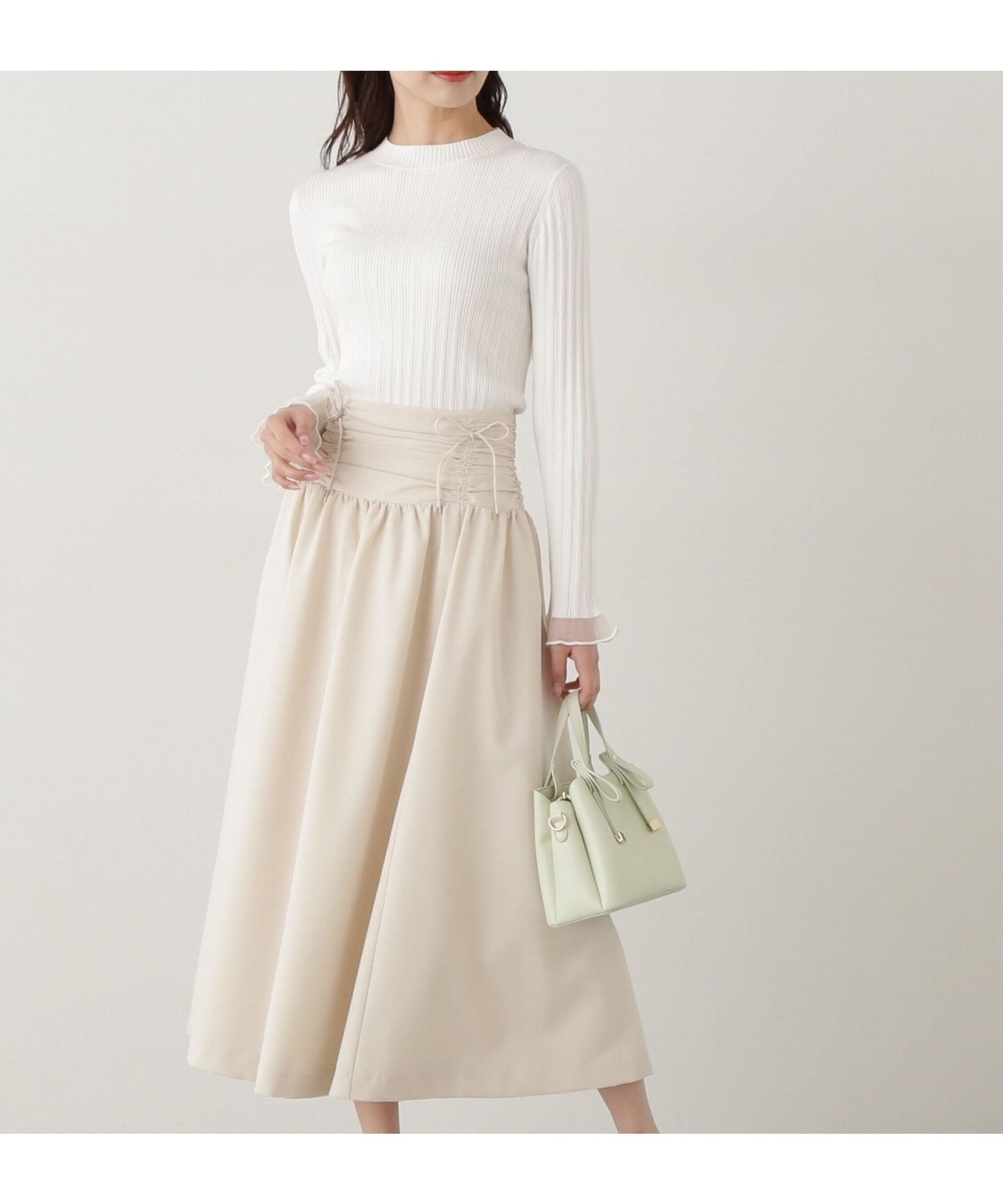 【プロポーション ボディドレッシング/PROPORTION BODY DRESSING】のシャーリングリボンスカート インテリア・キッズ・メンズ・レディースファッション・服の通販 founy(ファニー) 　ファッション　Fashion　レディースファッション　WOMEN　スカート　Skirt　シャーリング　Shirring　バランス　Balance　フレア　Flare　ヨーク　Yoke　リボン　Ribbon　ベージュ|ID: prp329100004533949 ipo3291000000032044398