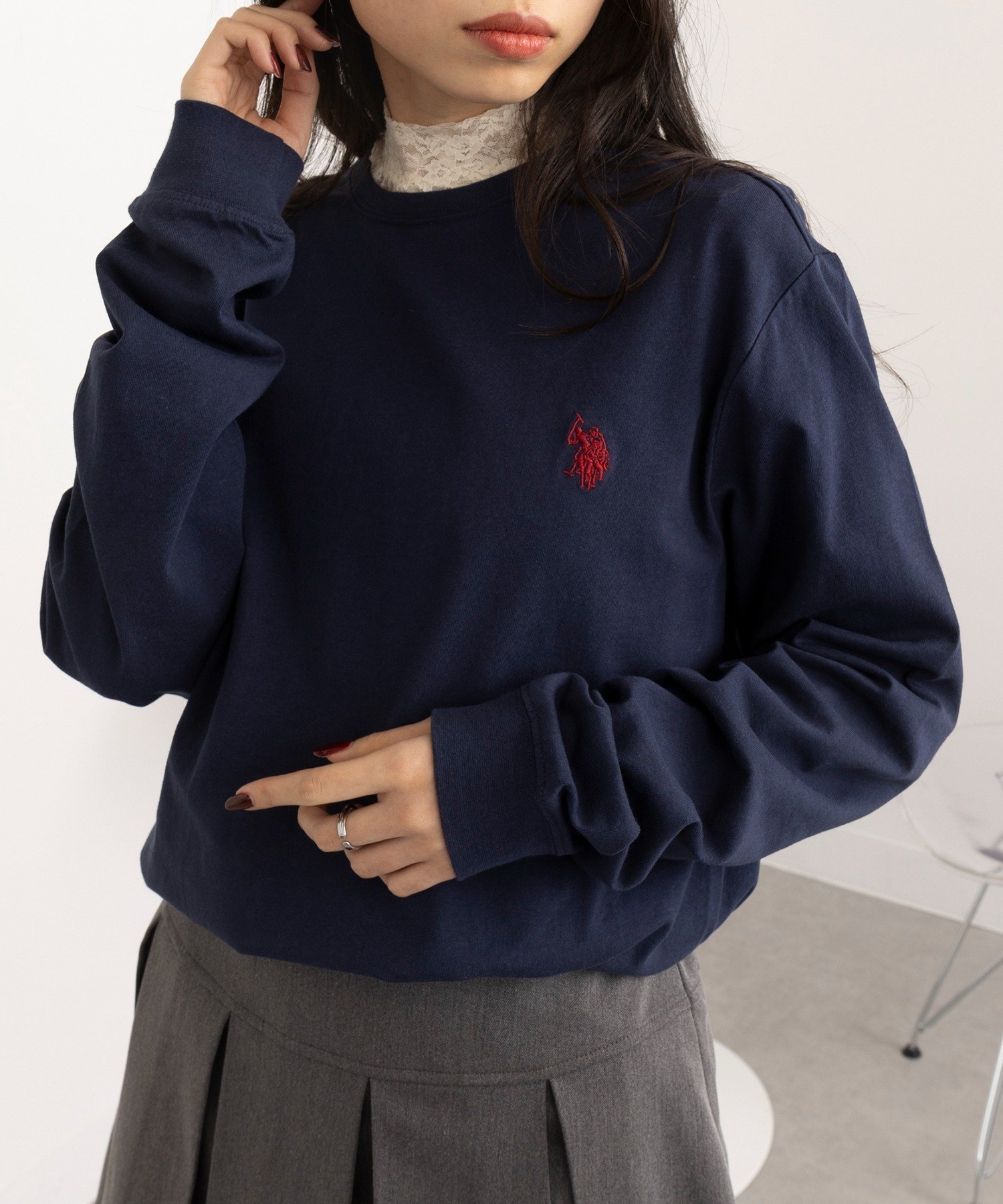 【セットアップセブン/SETUP7】のU.S. POLO ASSN./クラシカルポニー ワンポイントロゴ ロンTシャツ インテリア・キッズ・メンズ・レディースファッション・服の通販 founy(ファニー) 　ファッション　Fashion　レディースファッション　Fashion for Women　トップス・カットソー　Cut & Sew Tops　シャツ・ブラウス・オフィスカジュアル　Elegant Blouses & Button-Ups　ロングTシャツ・Tシャツ　Longline T-Shirts & Tees　厚底　Platform Shoes　カーゴパンツ　Cargo Pants, Utility Pants　スニーカー　Sneakers, Trainers　スポーツ　Sports, Activewear　スリーブ　Sleeve, Long Sleeve / Short Sleeve　ダウン　Down, Puffer　デニム　Denim, Jeans Material　トレンド　Trend, Trending Now　定番　Standard, Basic Item　人気　Popular, Best Seller　ベーシック　Basic, Essential　半袖　Short Sleeve, Half Sleeve　ムートン　Shearling, Mouton　ロング　Long, Long-Length　ワイド　Wide, Wide Fit　ワンポイント　One Point, Statement Accent　再入荷　Restock / Back in Stock　NVY|ID: prp329100004534033 ipo3291000000033673455