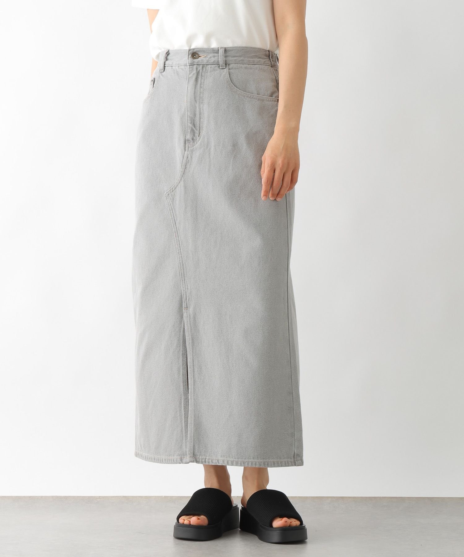 【レプシィム ローリーズファーム/LEPSIM LOWRYS FARM】のデニムナロースカート インテリア・キッズ・メンズ・レディースファッション・服の通販 founy(ファニー) 　ファッション　Fashion　レディースファッション　WOMEN　スカート　Skirt　おすすめ　Recommend　カーディガン　Cardigan　スリット　Slit　デニム　Denim　フロント　Front　ベーシック　Basic　人気　Popularity　ライトグレー15|ID: prp329100004534141 ipo3291000000032237598