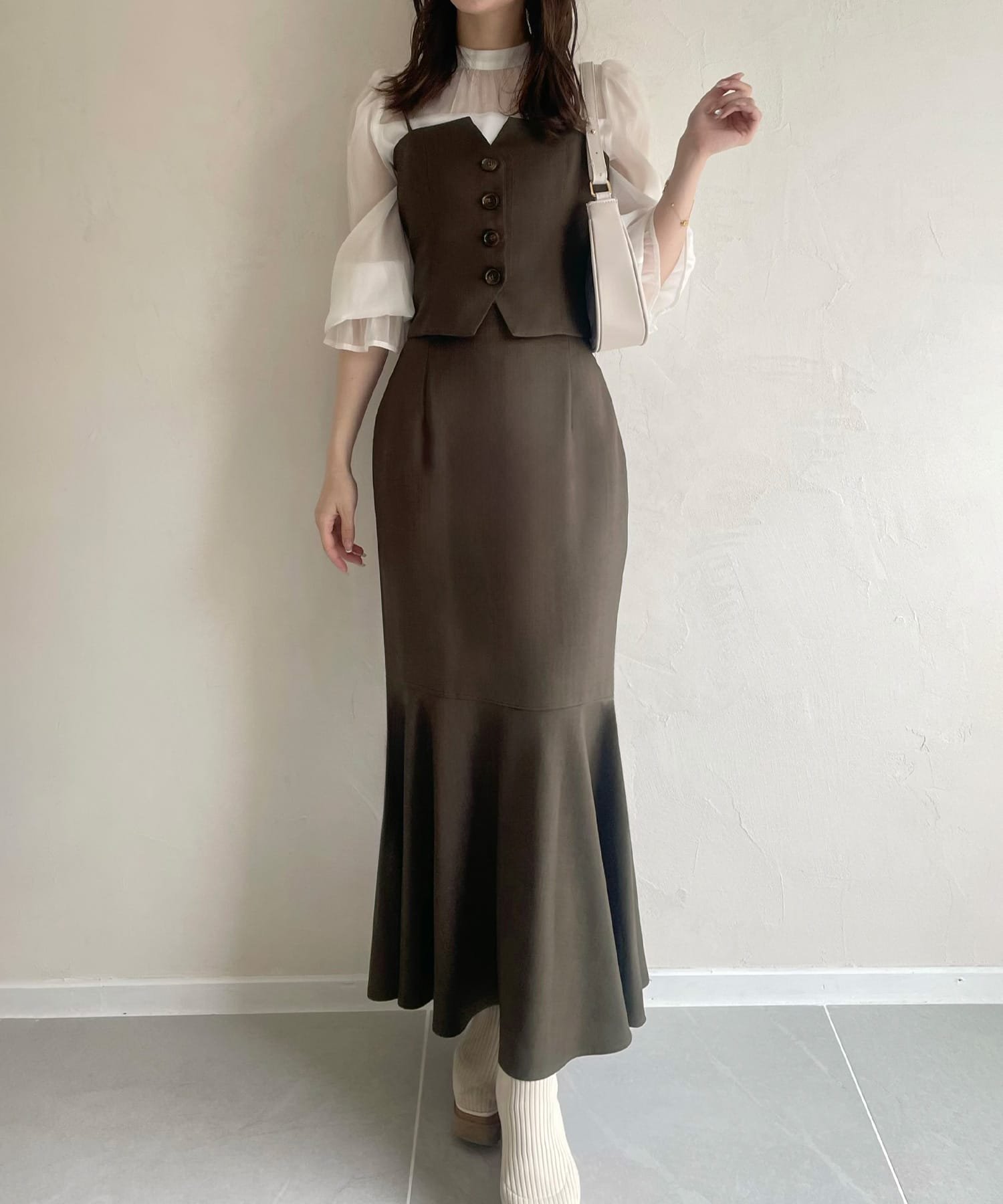 【ジュノア/JUNOAH】のデザインビスチェマーメイドスカートセット インテリア・キッズ・メンズ・レディースファッション・服の通販 founy(ファニー) 　ファッション　Fashion　レディースファッション　WOMEN　スカート　Skirt　ダークブラウン|ID: prp329100004534159 ipo3291000000032315612