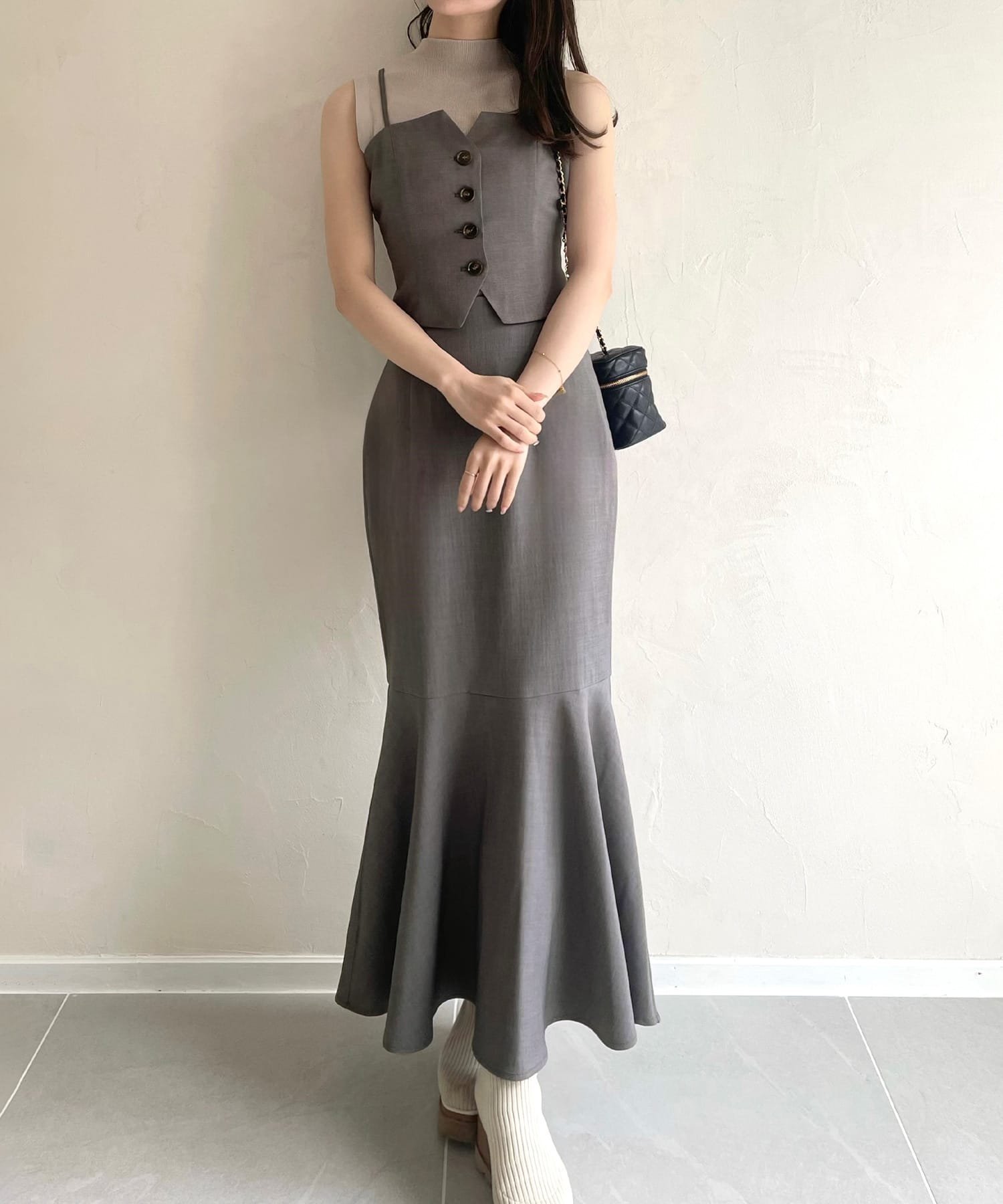 【ジュノア/JUNOAH】のデザインビスチェマーメイドスカートセット インテリア・キッズ・メンズ・レディースファッション・服の通販 founy(ファニー) 　ファッション　Fashion　レディースファッション　WOMEN　スカート　Skirt　グレー|ID: prp329100004534159 ipo3291000000032315613