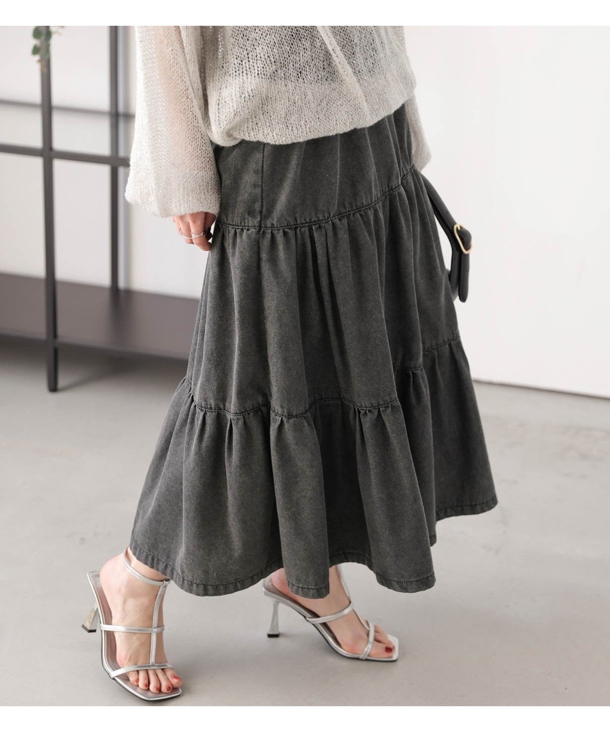 【その他のブランド/Other】のティアードデニムスカート インテリア・キッズ・メンズ・レディースファッション・服の通販 founy(ファニー) 　ファッション　Fashion　レディースファッション　WOMEN　スカート　Skirt　デニムスカート　Denim Skirts　シンプル　Simple　デニム　Denim　フェミニン　Feminine　ブラック|ID: prp329100004534194 ipo3291000000032045369