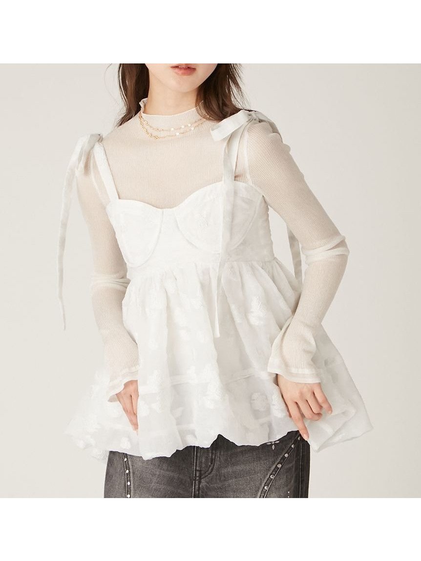 【リリーブラウン/Lily Brown】のシアージャガードペプラムトップス インテリア・キッズ・メンズ・レディースファッション・服の通販 founy(ファニー) 　雑誌掲載アイテム　Magazine Items　ファッション雑誌　Fashion Magazines　ビジンヒャッカ　美人百花　ヴィヴィ　ViVi　ファッション　Fashion　レディースファッション　WOMEN　トップス・カットソー　Tops/Tshirt　3月号　March Issue　4月号　April Issue　イエロー　Yellow　コルセット　Corset　シャーリング　Shirring　バランス　Balance　バルーン　Balloon　フィット　Fit　フェミニン　Feminine　ペプラム　Peplum　リボン　Ribbon　雑誌　Magazine　WHT[001]|ID: prp329100004534208 ipo3291000000032045416