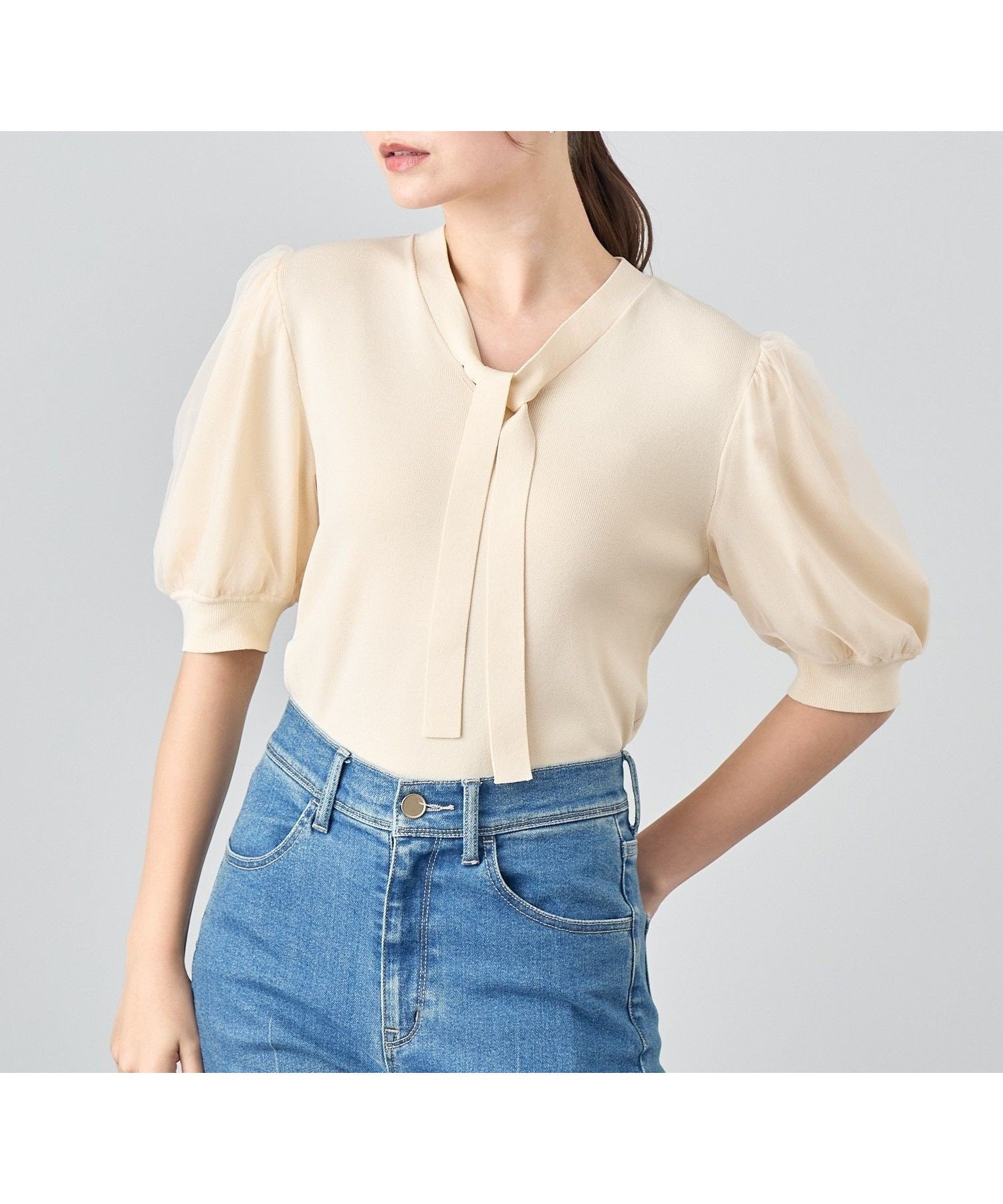 【アナイ/ANAYI】のチュールスリーブ プルオーバー インテリア・キッズ・メンズ・レディースファッション・服の通販 founy(ファニー) 　ファッション　Fashion　レディースファッション　WOMEN　トップス・カットソー　Tops/Tshirt　プルオーバー　Pullover　コンパクト　Compact　チュール　Tulle　半袖　Short Sleeve　リラックス　Relax　再入荷　Restock/Back In Stock/Re Arrival　エレガント 上品　Elegant　light beige|ID: prp329100004534220 ipo3291000000032045464