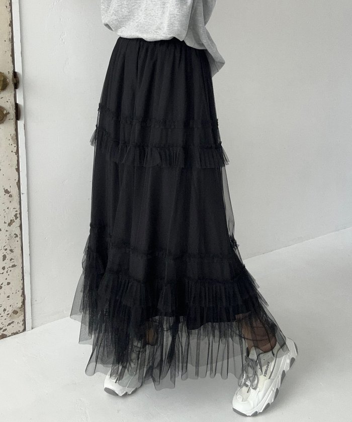 【ジュノア/JUNOAH】のチュールフリルフレアスカート インテリア・キッズ・メンズ・レディースファッション・服の通販 founy(ファニー) https://founy.com/ ファッション Fashion レディースファッション Ladies' Fashion Online スカート Skirt Aライン/フレアスカート Flared A-Line Skirts |ID: prp329100004534242 ipo3291000000032679640