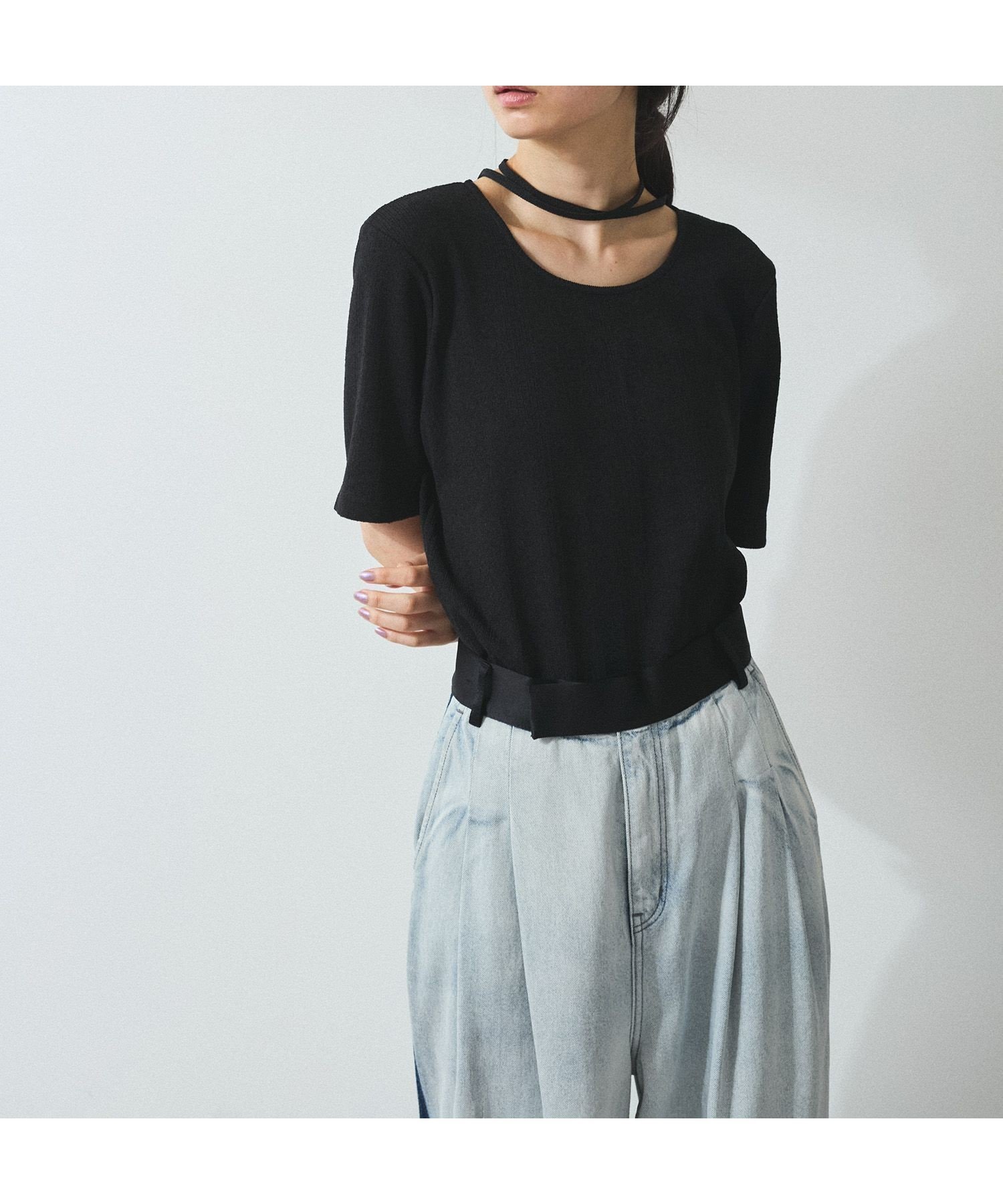 【アダム エ ロペ/ADAM ET ROPE'】の【WEB限定】ブークレリブリボンTシャツ インテリア・キッズ・メンズ・レディースファッション・服の通販 founy(ファニー) 　ファッション　Fashion　レディースファッション　Ladies' Fashion Online　トップス・カットソー　Tops/Tshirt　シャツ/ブラウス　Shirts/Blouses　ロング / Tシャツ　T-Shirts　2025年　2025　2025春夏・S/S　Ss,Spring/Summer,2025　おすすめ　Recommend　コンパクト　Compact　スラックス　Slacks　デニム　Denim　ボトム　Bottom　ポケット　Pocket　リボン　Ribbon　夏　Summer　春　Spring　S/S・春夏　Ss・Spring/Summer　ブラック(01)|ID: prp329100004534302 ipo3291000000032624252