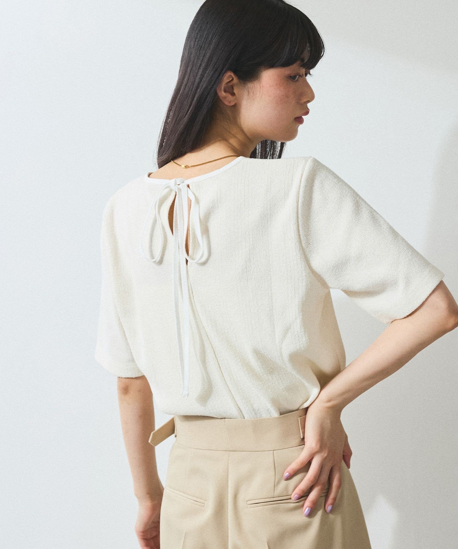 【アダム エ ロペ/ADAM ET ROPE'】の【WEB限定】ブークレリブリボンTシャツ インテリア・キッズ・メンズ・レディースファッション・服の通販 founy(ファニー) 　ファッション　Fashion　レディースファッション　Ladies' Fashion Online　トップス・カットソー　Tops/Tshirt　シャツ/ブラウス　Shirts/Blouses　ロング / Tシャツ　T-Shirts　2025年　2025　2025春夏・S/S　Ss,Spring/Summer,2025　おすすめ　Recommend　コンパクト　Compact　スラックス　Slacks　デニム　Denim　ボトム　Bottom　ポケット　Pocket　リボン　Ribbon　夏　Summer　春　Spring　S/S・春夏　Ss・Spring/Summer　オフホワイト(15)|ID: prp329100004534302 ipo3291000000032624253