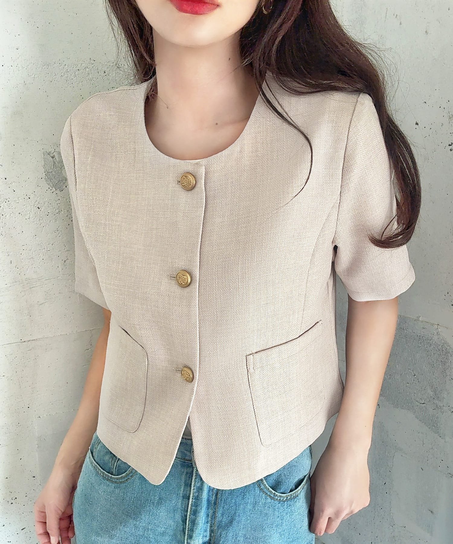 【ジュノア/JUNOAH】の金釦リネンライクノーカラージャケット インテリア・キッズ・メンズ・レディースファッション・服の通販 founy(ファニー) 　ファッション　Fashion　レディースファッション　WOMEN　アウター　Coat Outerwear　ジャケット　Jackets　ノーカラージャケット　No Collar Leather Jackets　ナチュラル|ID: prp329100004534332 ipo3291000000032368644