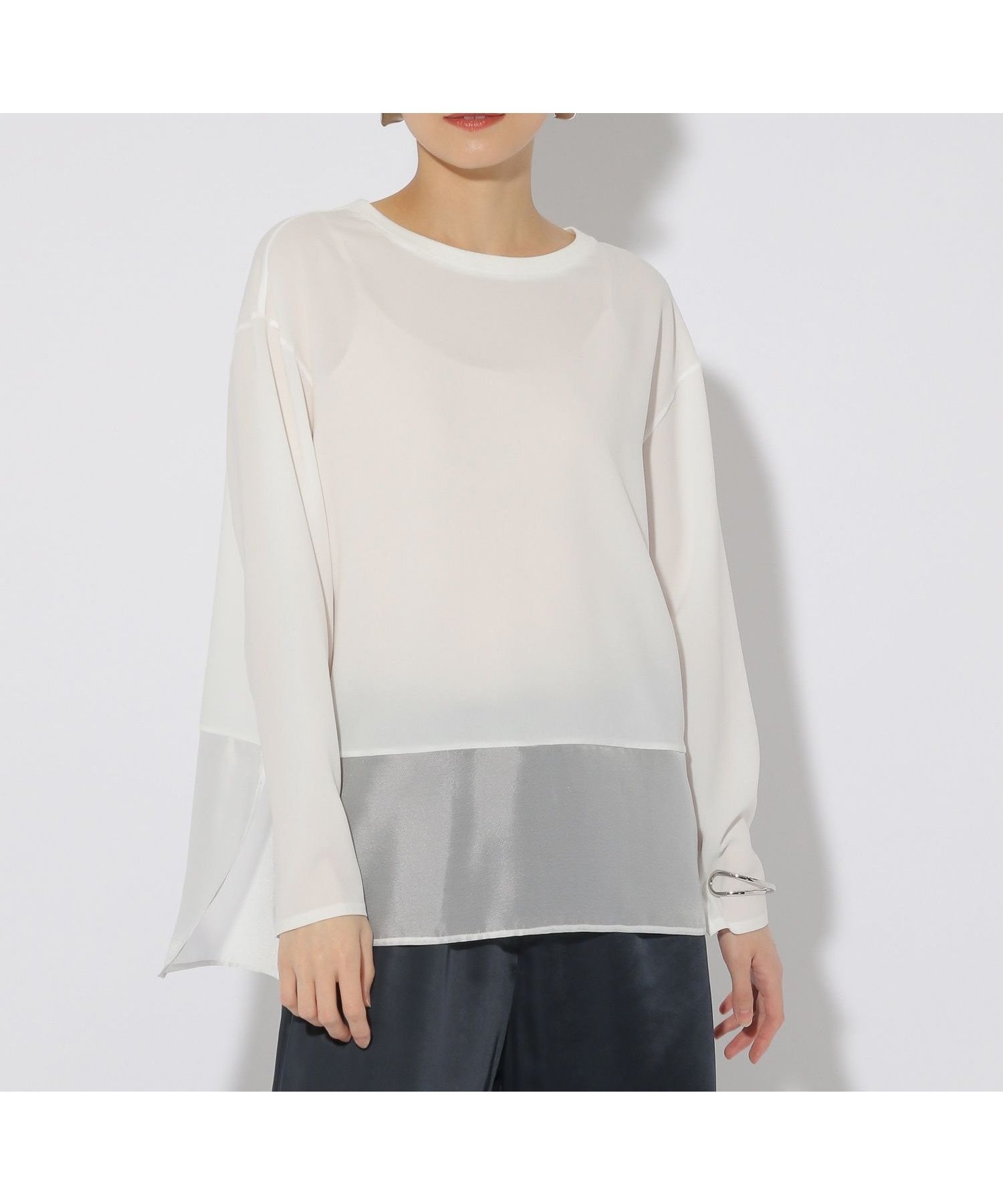 【エルーラ/Elura】の異素材ジョーゼットプルオーバー/323304 人気、トレンドファッション・服の通販 founy(ファニー) 　ファッション　Fashion　レディースファッション　WOMEN　トップス・カットソー　Tops/Tshirt　プルオーバー　Pullover　おすすめ　Recommend　サテン　Satin　シアー　Sheer　シンプル　Simple　ジョーゼット　Georgette　トレンド　Trend　ドッキング　Docking　 other-1|ID: prp329100004534501 ipo3291000000032046590