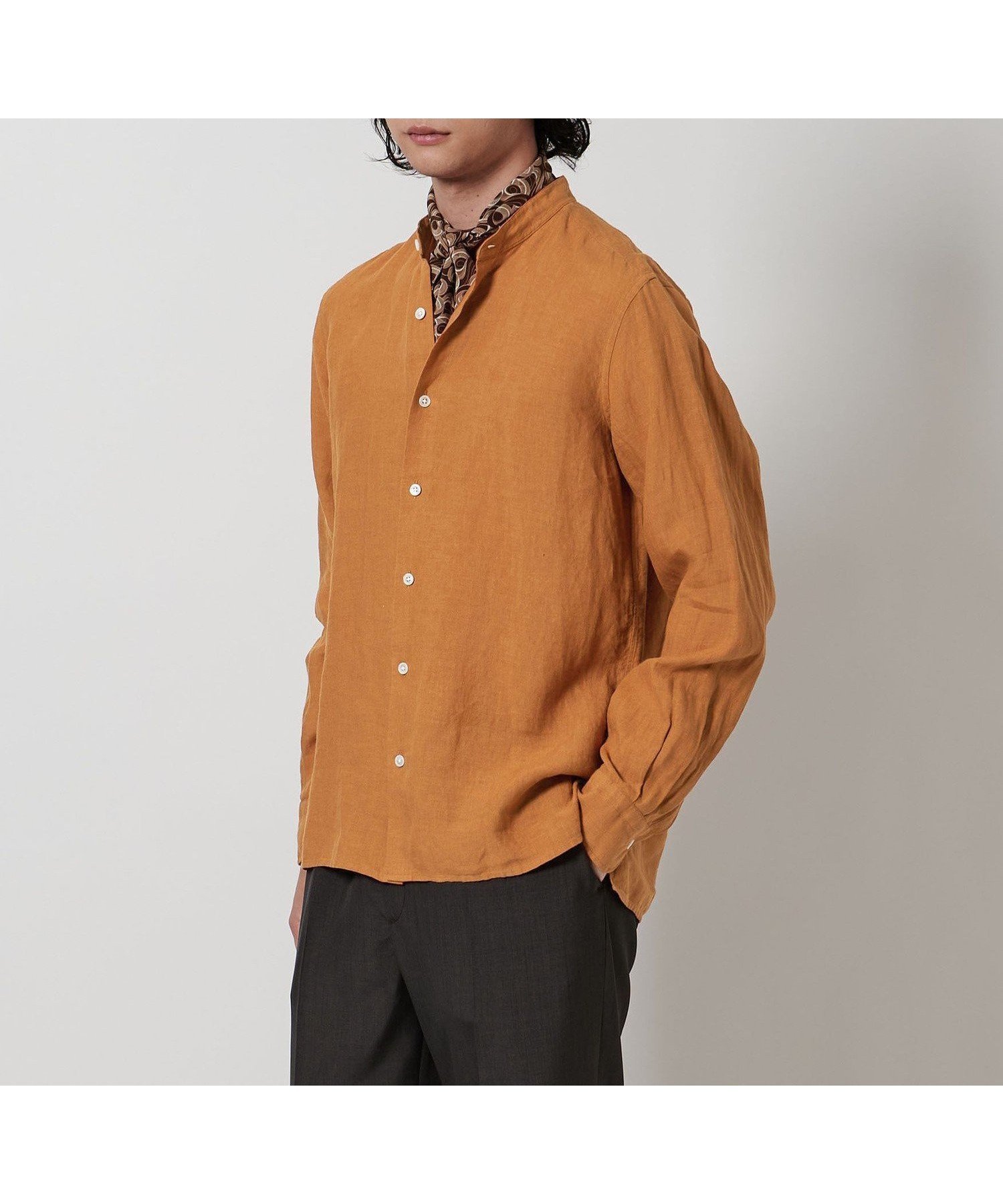 【ユナイテッドアローズ/UNITED ARROWS / MEN】のLIBECO バンドカラーシャツ インテリア・キッズ・メンズ・レディースファッション・服の通販 founy(ファニー) 　ファッション　Fashion　メンズファッション　MEN　インナー　Inner　スポーティ　Sporty　スリット　Slit　リネン　Linen　リラックス　Relax　夏　Summer　ORANGE|ID: prp329100004534570 ipo3291000000032046878