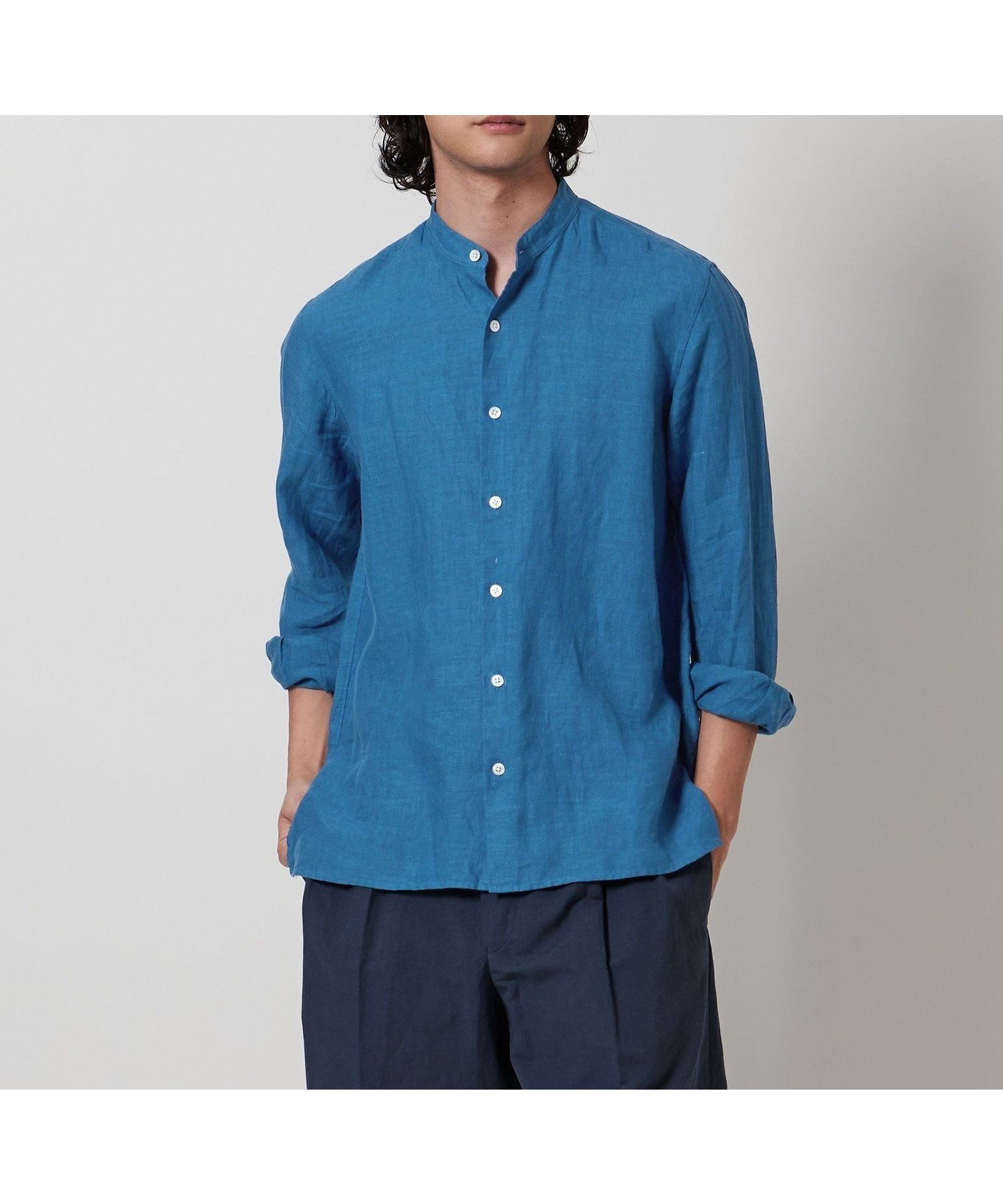 【ユナイテッドアローズ/UNITED ARROWS / MEN】のLIBECO バンドカラーシャツ インテリア・キッズ・メンズ・レディースファッション・服の通販 founy(ファニー) 　ファッション　Fashion　メンズファッション　MEN　インナー　Inner　スポーティ　Sporty　スリット　Slit　リネン　Linen　リラックス　Relax　夏　Summer　COBALT|ID: prp329100004534570 ipo3291000000032046879