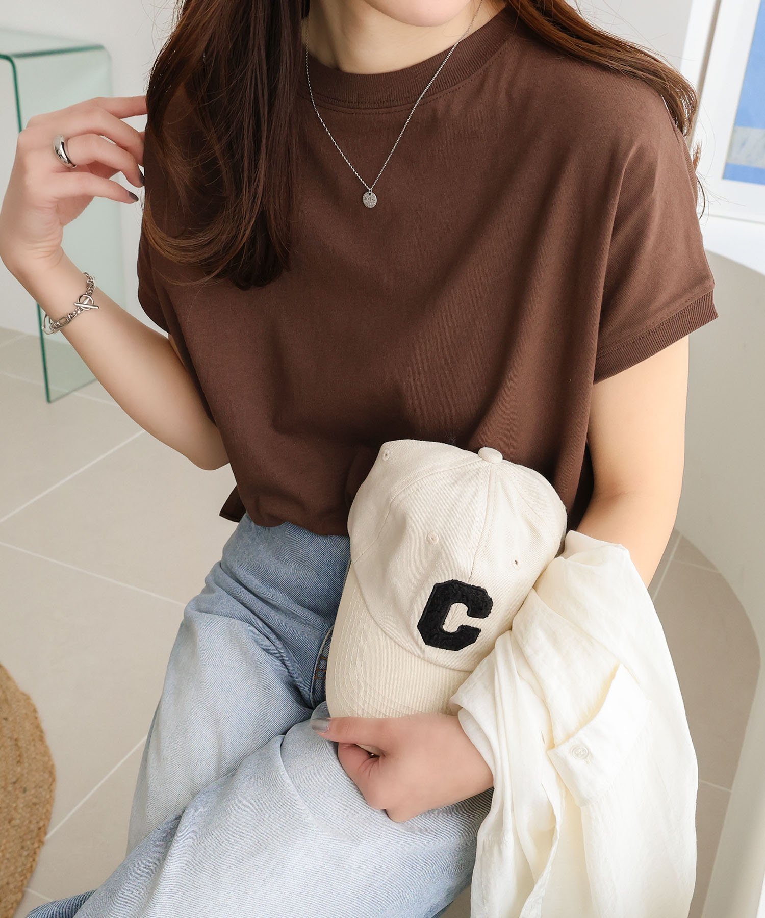 【その他のブランド/Other】のUSAコットン 汗染み防止 フレンチスリーブ Tシャツ インテリア・キッズ・メンズ・レディースファッション・服の通販 founy(ファニー) 　ファッション　Fashion　レディースファッション　WOMEN　トップス・カットソー　Tops/Tshirt　シャツ/ブラウス　Shirts/Blouses　ロング / Tシャツ　T-Shirts　おすすめ　Recommend　サロペット　Overalls　シンプル　Simple　スリット　Slit　スリーブ　Sleeve　フレンチ　French　ロング　Long　ブラウン|ID: prp329100004534589 ipo3291000000032373703