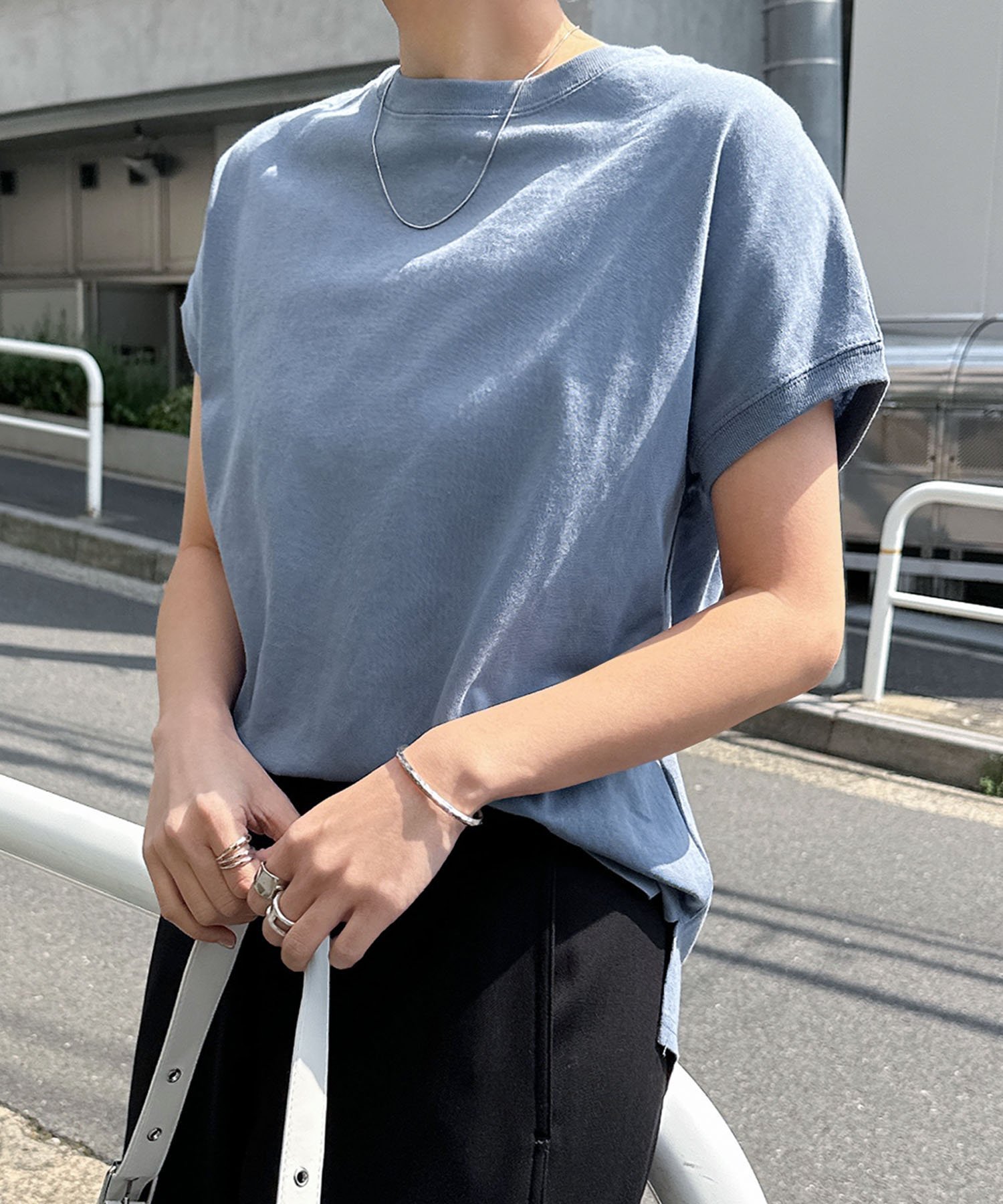 【その他のブランド/Other】のUSAコットン 汗染み防止 フレンチスリーブ Tシャツ インテリア・キッズ・メンズ・レディースファッション・服の通販 founy(ファニー) 　ファッション　Fashion　レディースファッション　WOMEN　トップス・カットソー　Tops/Tshirt　シャツ/ブラウス　Shirts/Blouses　ロング / Tシャツ　T-Shirts　おすすめ　Recommend　サロペット　Overalls　シンプル　Simple　スリット　Slit　スリーブ　Sleeve　フレンチ　French　ロング　Long　ブルーグレー|ID: prp329100004534589 ipo3291000000032373707