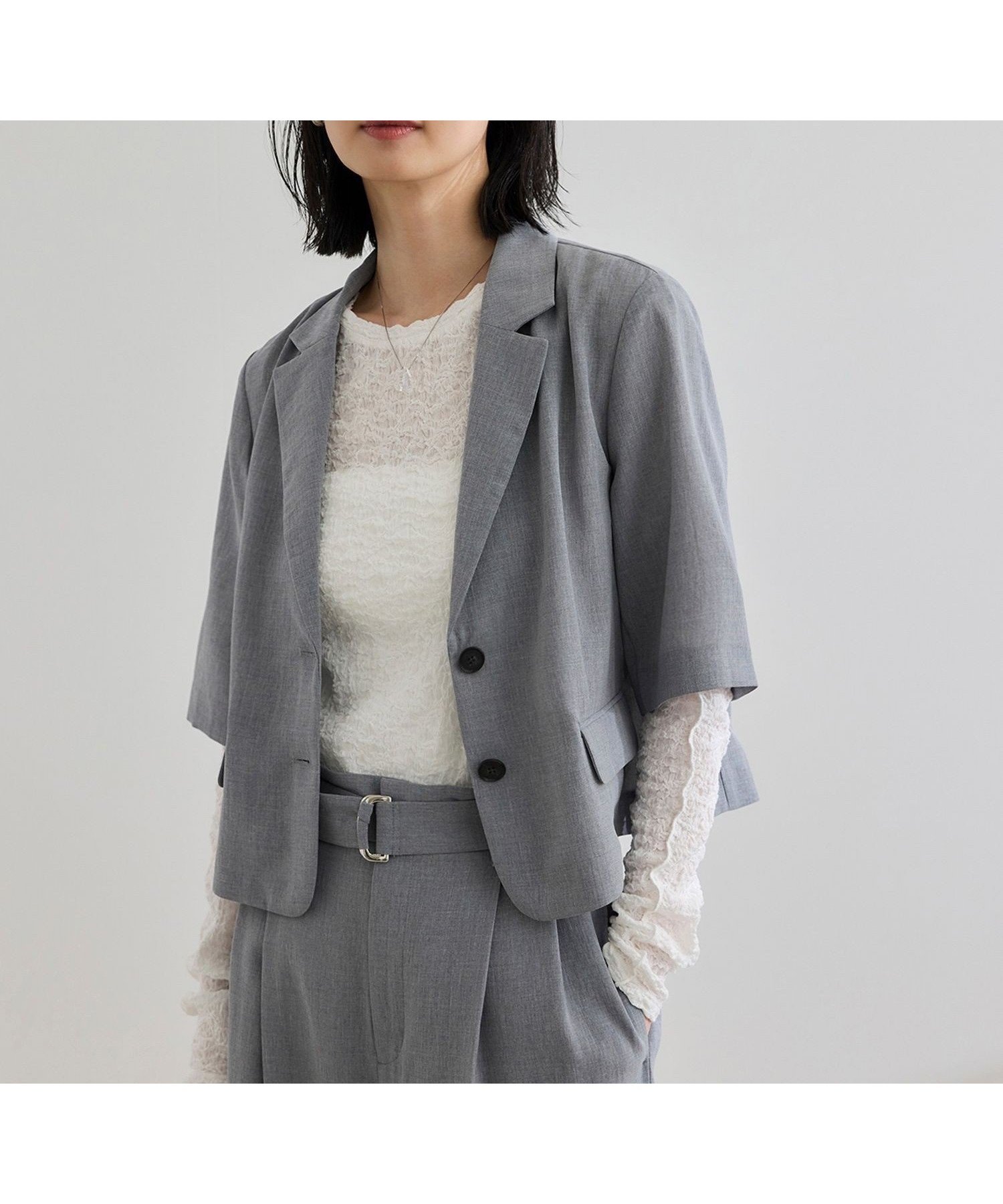 【ロペ/ROPE'】の【WEB・一部店舗限定】リネンライクコンパクトジャケット【セットアップ対応】/洗える インテリア・キッズ・メンズ・レディースファッション・服の通販 founy(ファニー) 　ファッション　Fashion　レディースファッション　WOMEN　アウター　Coat Outerwear　ジャケット　Jackets　おすすめ　Recommend　インナー　Inner　キャミワンピース　Cami Dress　コンパクト　Compact　シャンブレー　Chambray　ショート　Short　シンプル　Simple　ジャケット　Jacket　スリーブ　Sleeve　セットアップ　Set Up　ハーフ　Half　ポケット　Pocket　洗える　Washable　グレー(07)|ID: prp329100004534700 ipo3291000000032103404