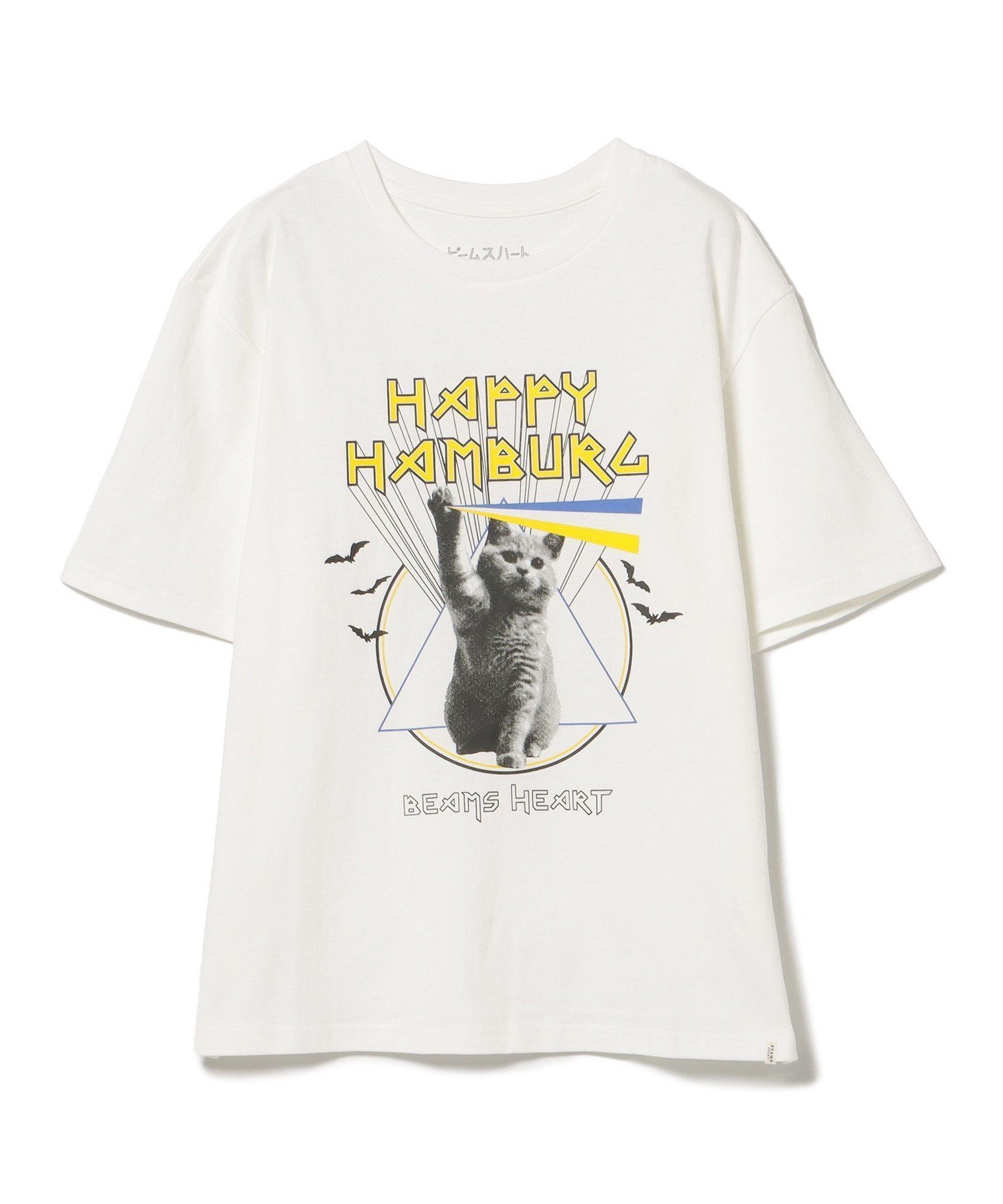 【ビームス ハート/BEAMS HEART】の【EXCLUSIVE】ハッピーハンバーグ キャットビーム Tシャツ インテリア・キッズ・メンズ・レディースファッション・服の通販 founy(ファニー) 　ファッション　Fashion　レディースファッション　WOMEN　トップス・カットソー　Tops/Tshirt　シャツ/ブラウス　Shirts/Blouses　ロング / Tシャツ　T-Shirts　プリント　Print　猫　Cat　OFF WHITE|ID: prp329100004534703 ipo3291000000032047488