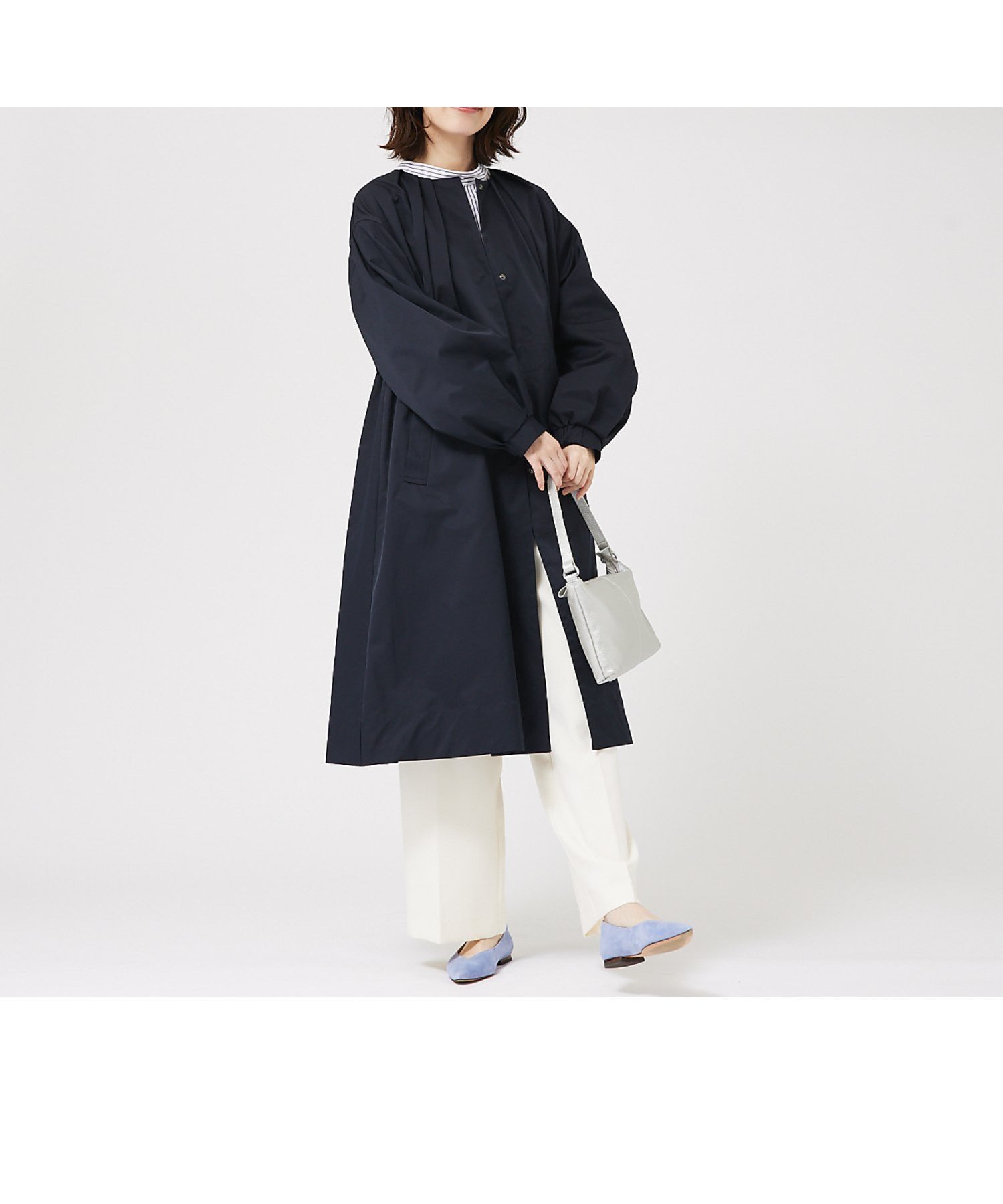 【アバハウスマヴィ/abahouse mavie】のタックノーカラーコート インテリア・キッズ・メンズ・レディースファッション・服の通販 founy(ファニー) 　ファッション　Fashion　レディースファッション　WOMEN　アウター　Coat Outerwear　コート　Coats　おすすめ　Recommend　タートル　Turtle　パーカー　Hoodie　ロング　Long　エレガント 上品　Elegant　春　Spring　秋　Autumn/Fall　ダークネイビー|ID: prp329100004534711 ipo3291000000032047524