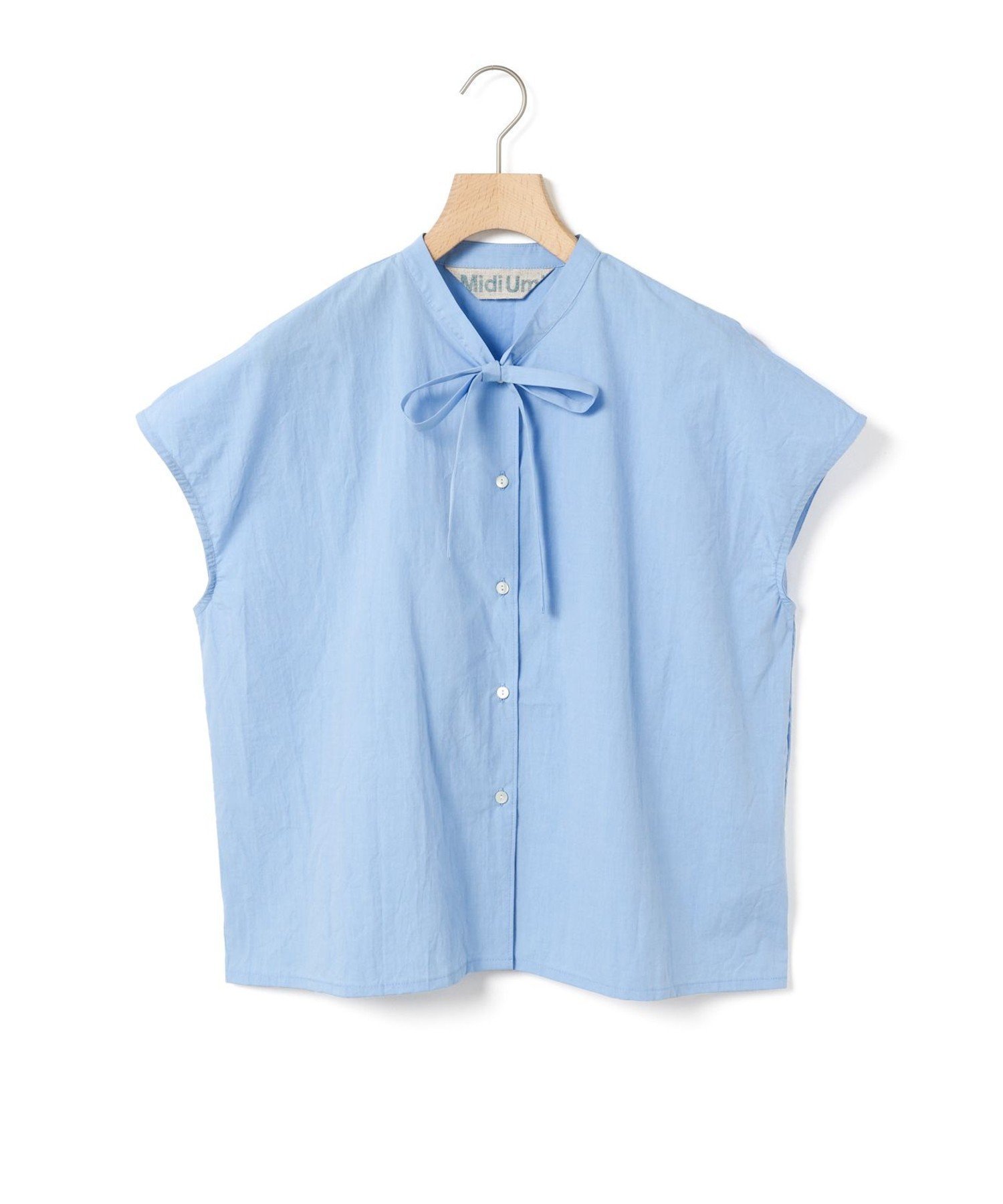 【マーコート/MARcourt】のMidiUmi タイショートシャツ インテリア・キッズ・メンズ・レディースファッション・服の通販 founy(ファニー) 　ファッション　Fashion　レディースファッション　WOMEN　トップス・カットソー　Tops/Tshirt　シャツ/ブラウス　Shirts/Blouses　エレガント 上品　Elegant　シンプル　Simple　スリーブ　Sleeve　タイプライター　Typewriter　フレンチ　French　ポケット　Pocket　リボン　Ribbon　夏　Summer　無地　Plain Color　サックス|ID: prp329100004534755 ipo3291000000032047709