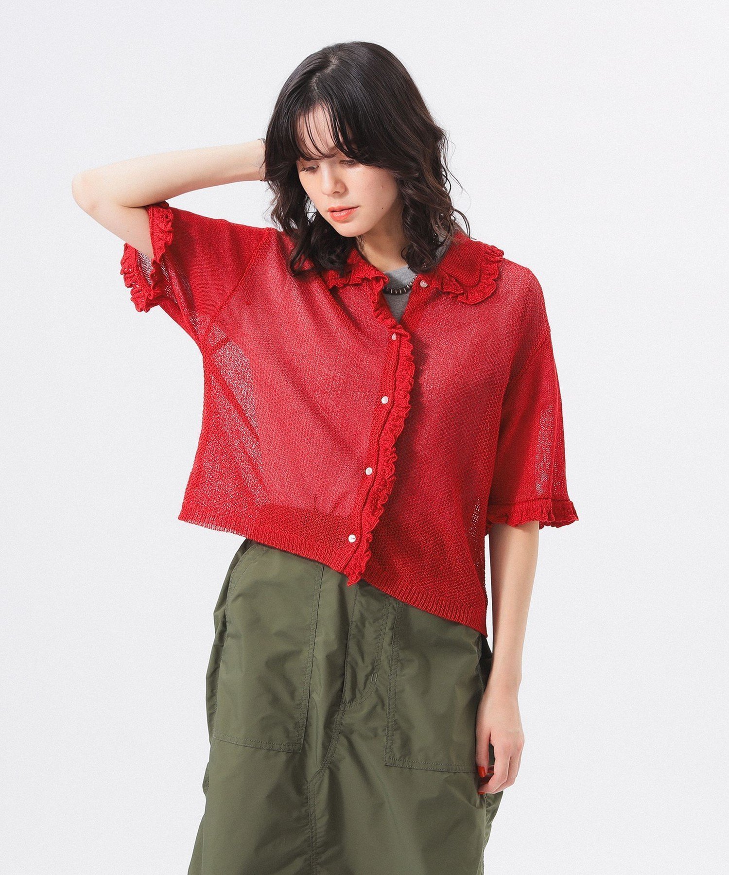 【ビームス ウイメン/BEAMS】の7ゲージ フリル ポロ カーディガン インテリア・キッズ・メンズ・レディースファッション・服の通販 founy(ファニー) 　ファッション　Fashion　レディースファッション　WOMEN　トップス・カットソー　Tops/Tshirt　カーディガン　Cardigans　ウェーブ　Wave　春　Spring　カーディガン　Cardigan　軽量　Lightweight　スラックス　Slacks　バランス　Balance　フリル　Frills　ポロシャツ　Polo Shirt　リラックス　Relax　S/S・春夏　Ss・Spring/Summer　おすすめ　Recommend　夏　Summer　エレガント 上品　Elegant　RED|ID: prp329100004534757 ipo3291000000032047717