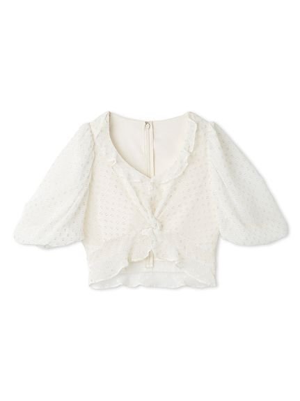 【スナイデル/SNIDEL】のジャガードパフスリクロップドブラウス インテリア・キッズ・メンズ・レディースファッション・服の通販 founy(ファニー) 　ファッション　Fashion　レディースファッション　WOMEN　トップス・カットソー　Tops/Tshirt　シャツ/ブラウス　Shirts/Blouses　ウェーブ　Wave　クロップド　Cropped　スリーブ　Sleeve　セットアップ　Set Up　チュール　Tulle　ツイスト　Twist　デコルテ　Decolletage　デニム　Denim　トレンド　Trend　人気　Popularity　フリル　Frills　フロント　Front　ボトム　Bottom　ロマンティック　Romantic　おすすめ　Recommend　エレガント 上品　Elegant　IVR[003]|ID: prp329100004534788 ipo3291000000032047842
