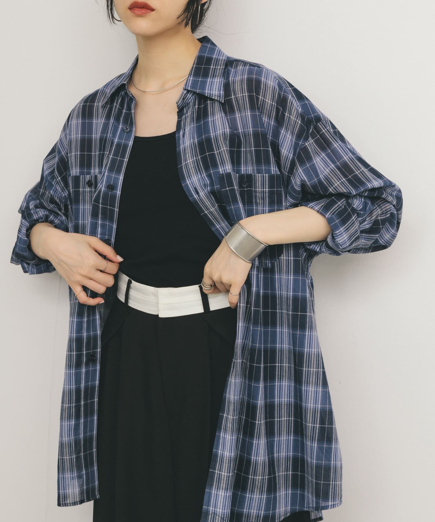【ケービーエフ/KBF / URBAN RESEARCH】のシアーチェックBIGシャツ インテリア・キッズ・メンズ・レディースファッション・服の通販 founy(ファニー) 　ファッション　Fashion　レディースファッション　WOMEN　トップス・カットソー　Tops/Tshirt　シャツ/ブラウス　Shirts/Blouses　2025年　2025　2025春夏・S/S　Ss,Spring/Summer,2025　シアー　Sheer　スラックス　Slacks　チェック　Check　デニム　Denim　夏　Summer　S/S・春夏　Ss・Spring/Summer　BLUE×NAVY|ID: prp329100004534803 ipo3291000000032047911