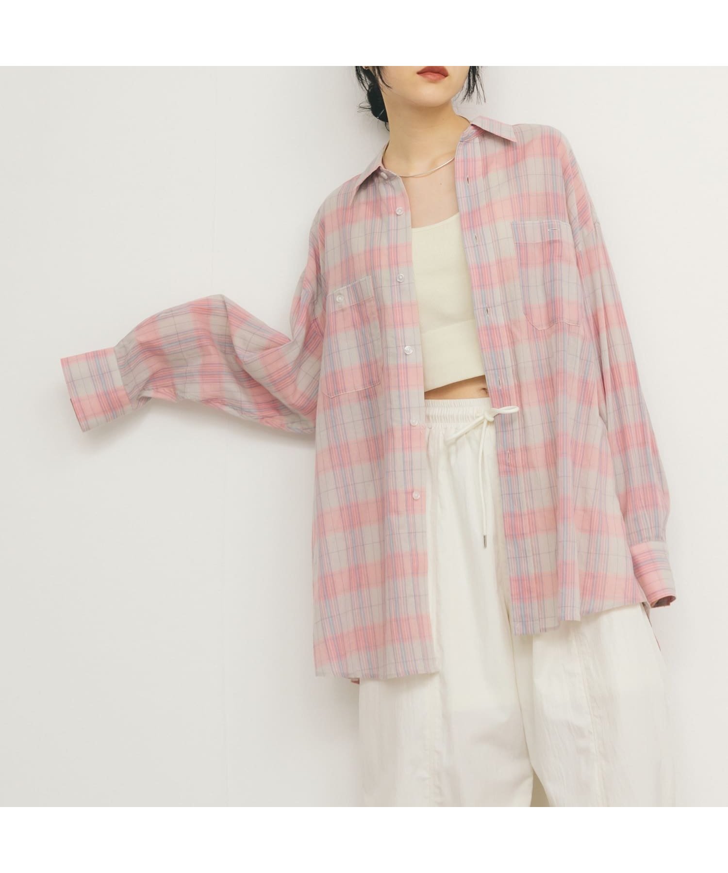 【ケービーエフ/KBF / URBAN RESEARCH】のシアーチェックBIGシャツ インテリア・キッズ・メンズ・レディースファッション・服の通販 founy(ファニー) 　ファッション　Fashion　レディースファッション　WOMEN　トップス・カットソー　Tops/Tshirt　シャツ/ブラウス　Shirts/Blouses　2025年　2025　2025春夏・S/S　Ss,Spring/Summer,2025　シアー　Sheer　スラックス　Slacks　チェック　Check　デニム　Denim　夏　Summer　S/S・春夏　Ss・Spring/Summer　PINK×GRAY|ID: prp329100004534803 ipo3291000000032047912