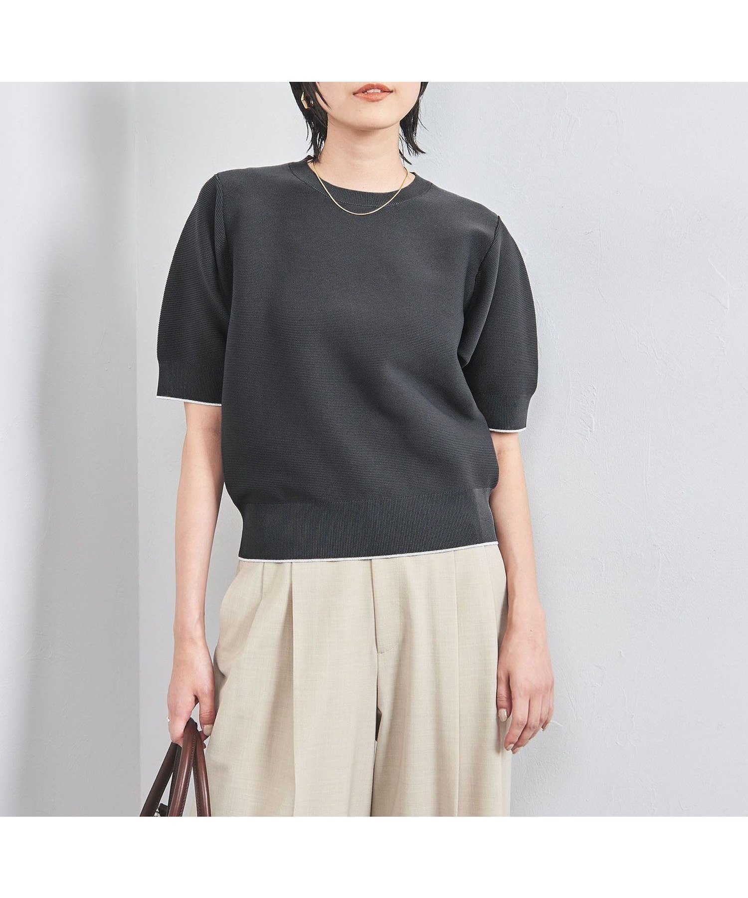 【ユナイテッドアローズ/UNITED ARROWS】のラメライン ショートスリーブ ニット インテリア・キッズ・メンズ・レディースファッション・服の通販 founy(ファニー) 　ファッション　Fashion　レディースファッション　Fashion for Women　トップス・カットソー　Cut & Sew Tops　ニット　Knit Tops & Sweaters　春　Spring　サテン　Satin, Glossy Fabric　ショート　Short, Short Length　スリーブ　Sleeve, Long Sleeve / Short Sleeve　タフタ　Taffeta, Structured Fabric　バランス　Balance, Style Balance　ボトム　Bottoms, Lower Wear　S/S・春夏　SS, Spring/Summer, Warm Season　おすすめ　Recommended / Our Picks　夏　Summer　2024年　2024　2024春夏・S/S　Spring/Summer 2024 SS24　DK.GRAY|ID: prp329100004534826 ipo3291000000033537234