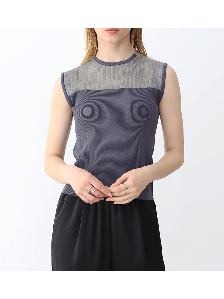 【ラシュッド/LASUD】のデコルテシアーフレンチスリーブニット インテリア・キッズ・メンズ・レディースファッション・服の通販 founy(ファニー) 　ファッション　Fashion　レディースファッション　WOMEN　トップス・カットソー　Tops/Tshirt　ニット　Knit Tops　コンパクト　Compact　ストライプ　Stripe　トレンド　Trend　バランス　Balance　ビスチェ　Bustier　フィット　Fit　エレガント 上品　Elegant　チャコールグレー|ID: prp329100004534833 ipo3291000000032048045